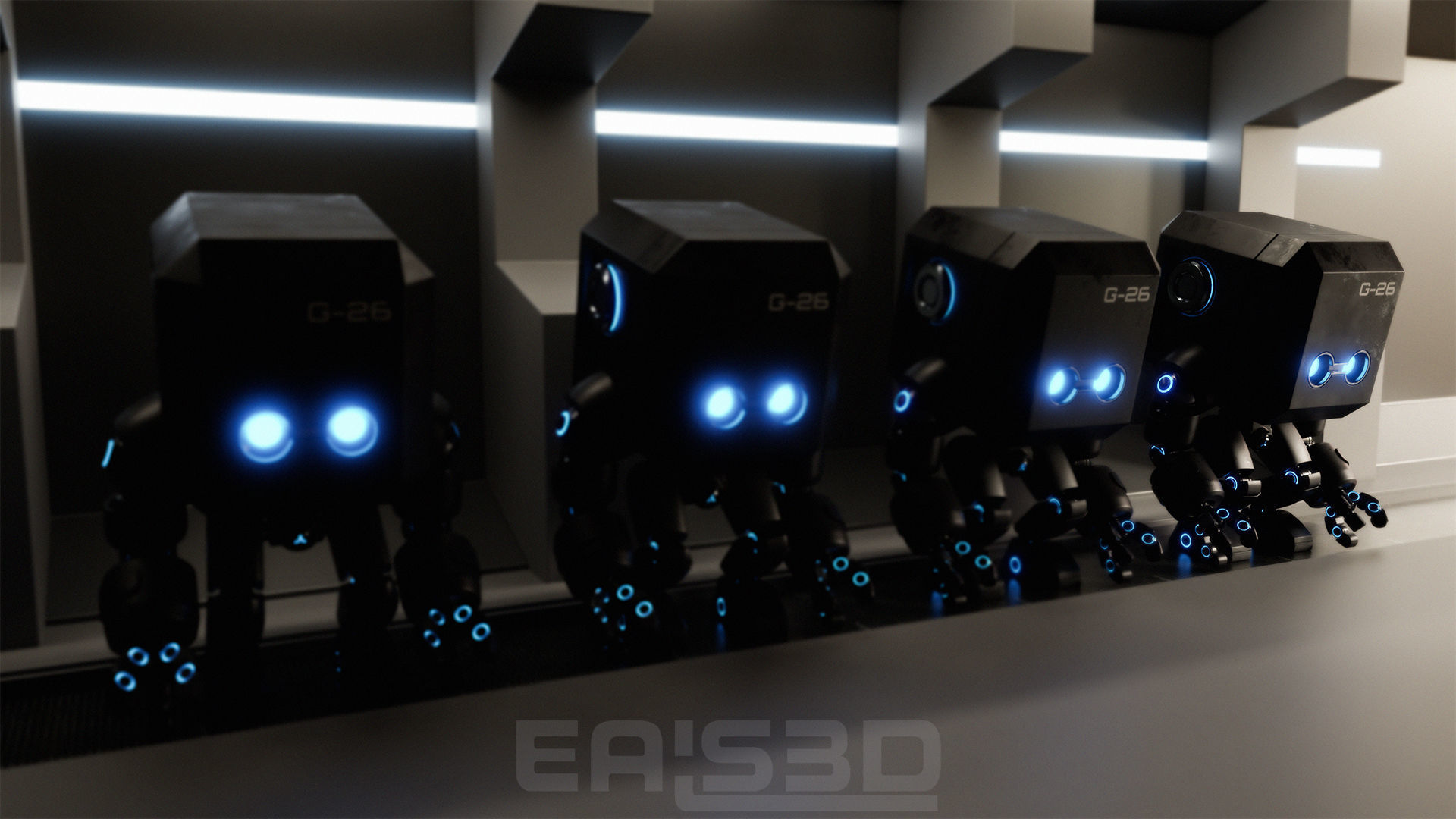 Cute Space Robot Rigged G-26 Matte Black 3D model_3