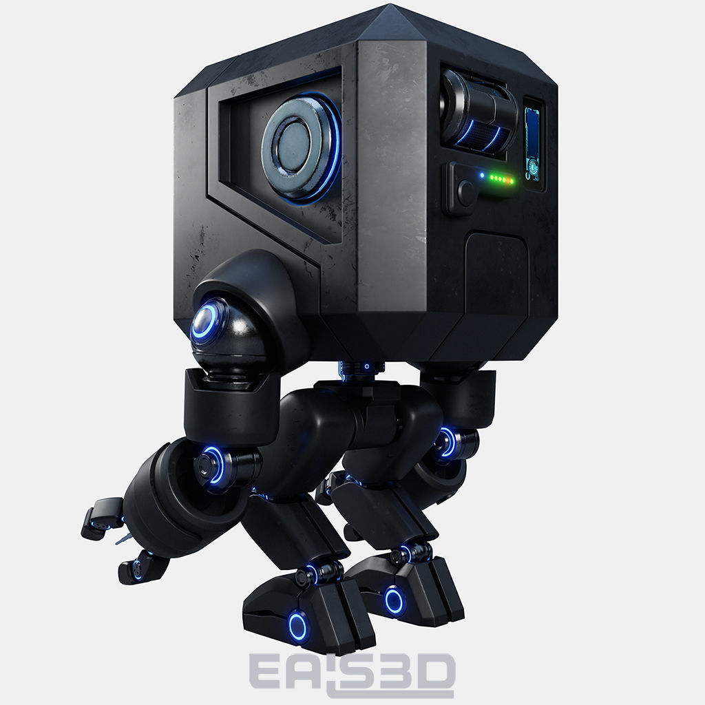 Cute Space Robot Rigged G-26 Matte Black 3D model_15
