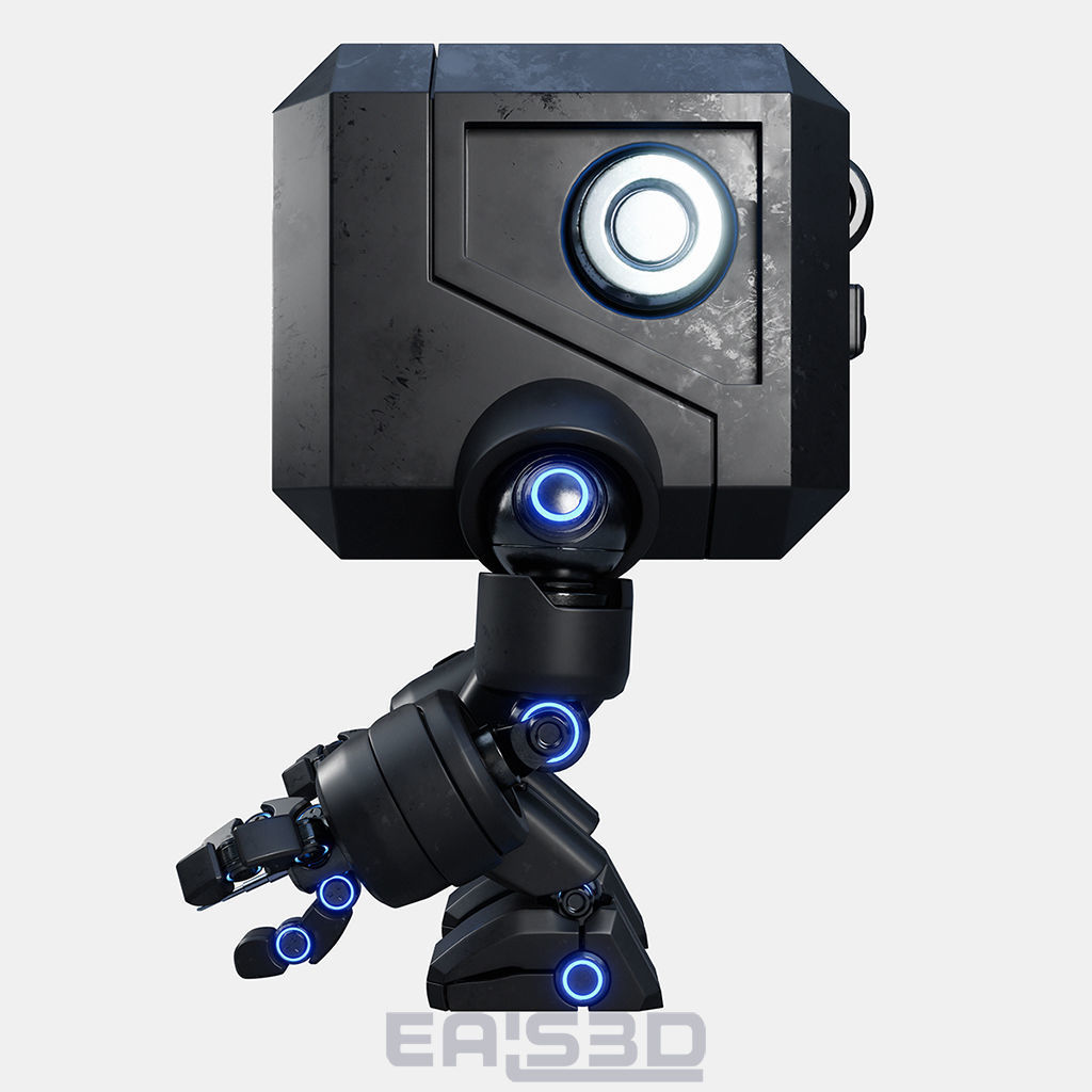 Cute Space Robot Rigged G-26 Matte Black 3D model_14