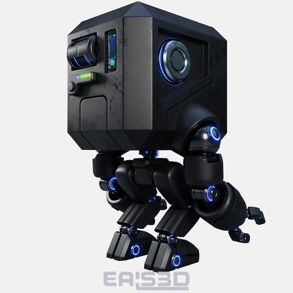 Cute Space Robot Rigged G-26 Matte Black 3D model_17