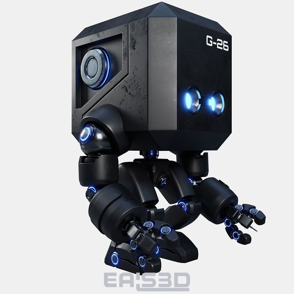 Cute Space Robot Rigged G-26 Matte Black 3D model_19