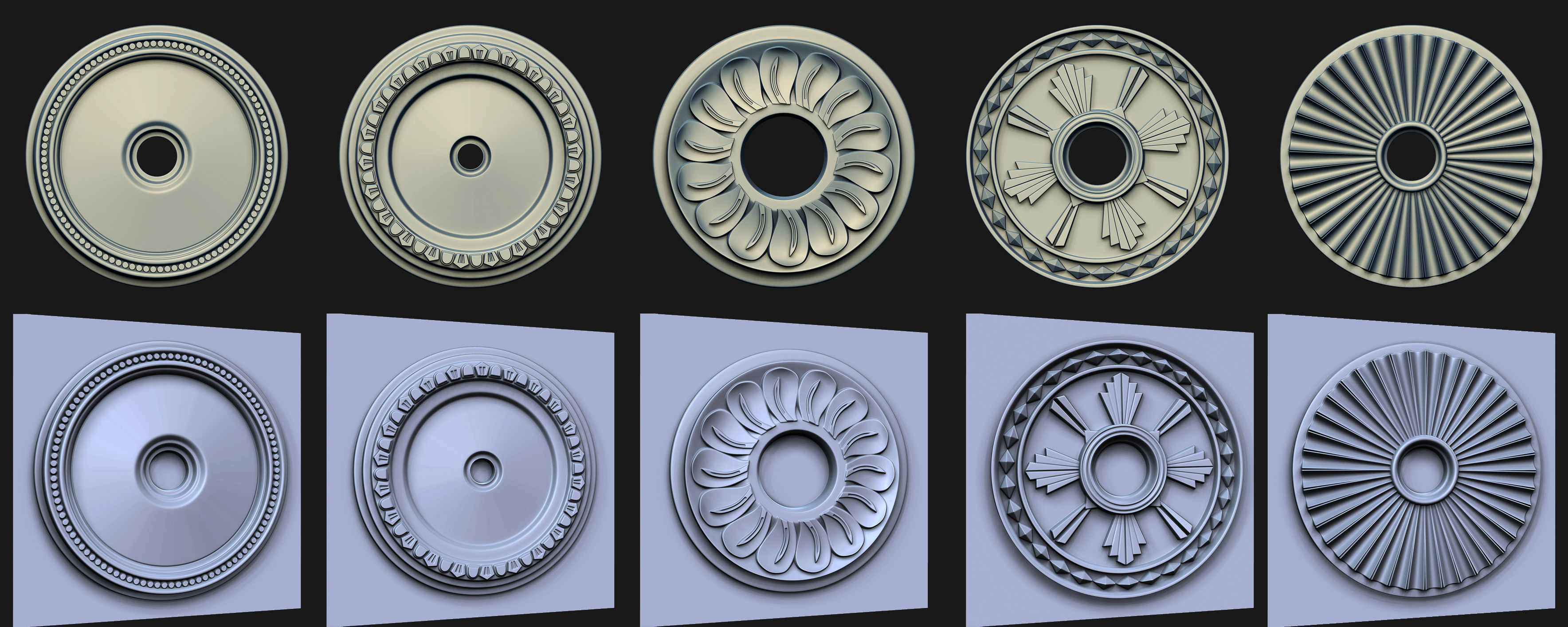 40 Rosette Ceiling Base Mesh and VDM Brushes Pack Low-poly 3D model_6