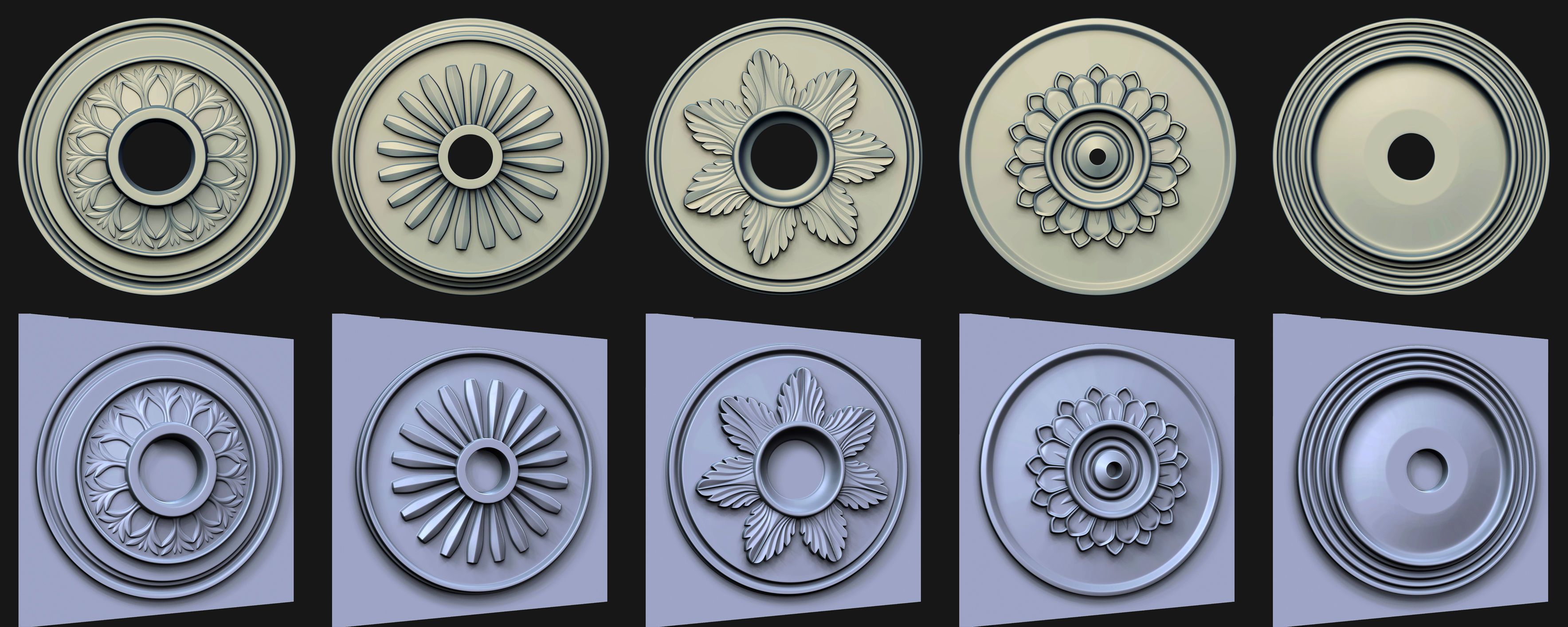 40 Rosette Ceiling Base Mesh and VDM Brushes Pack Low-poly 3D model_1