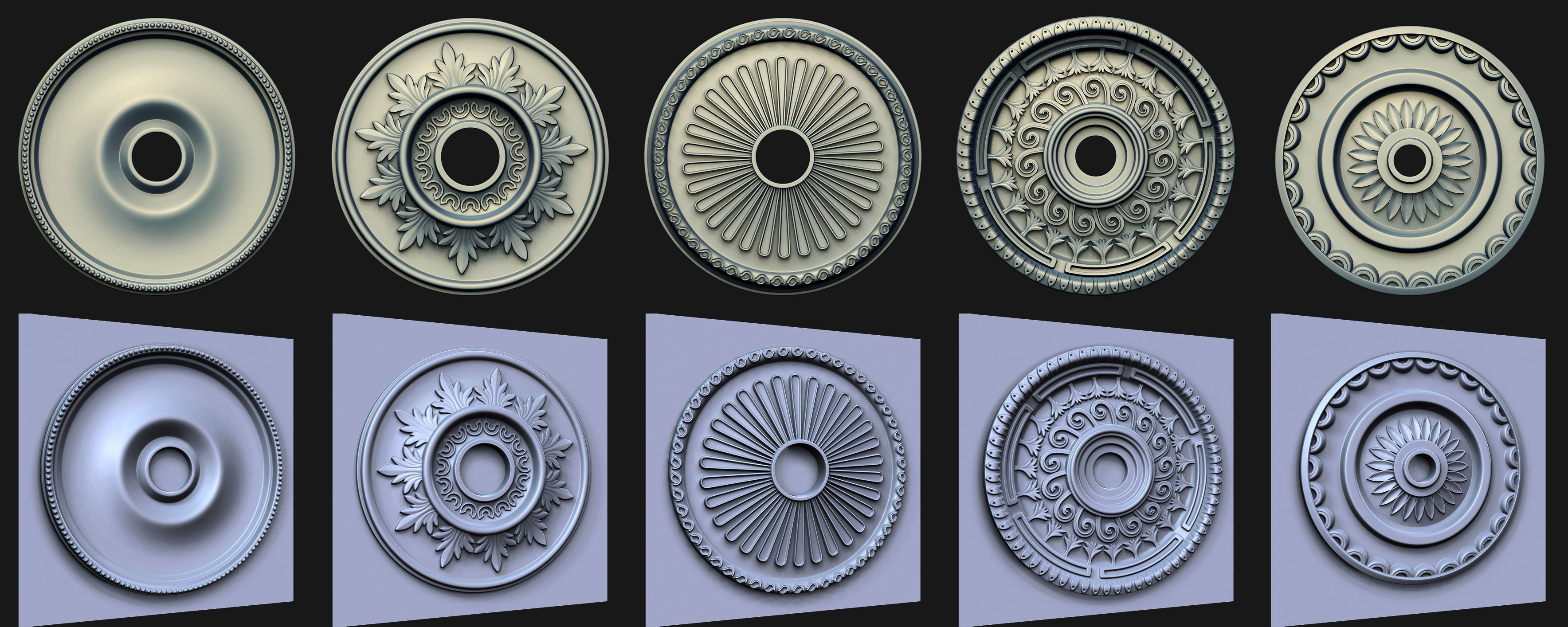 40 Rosette Ceiling Base Mesh and VDM Brushes Pack Low-poly 3D model_2