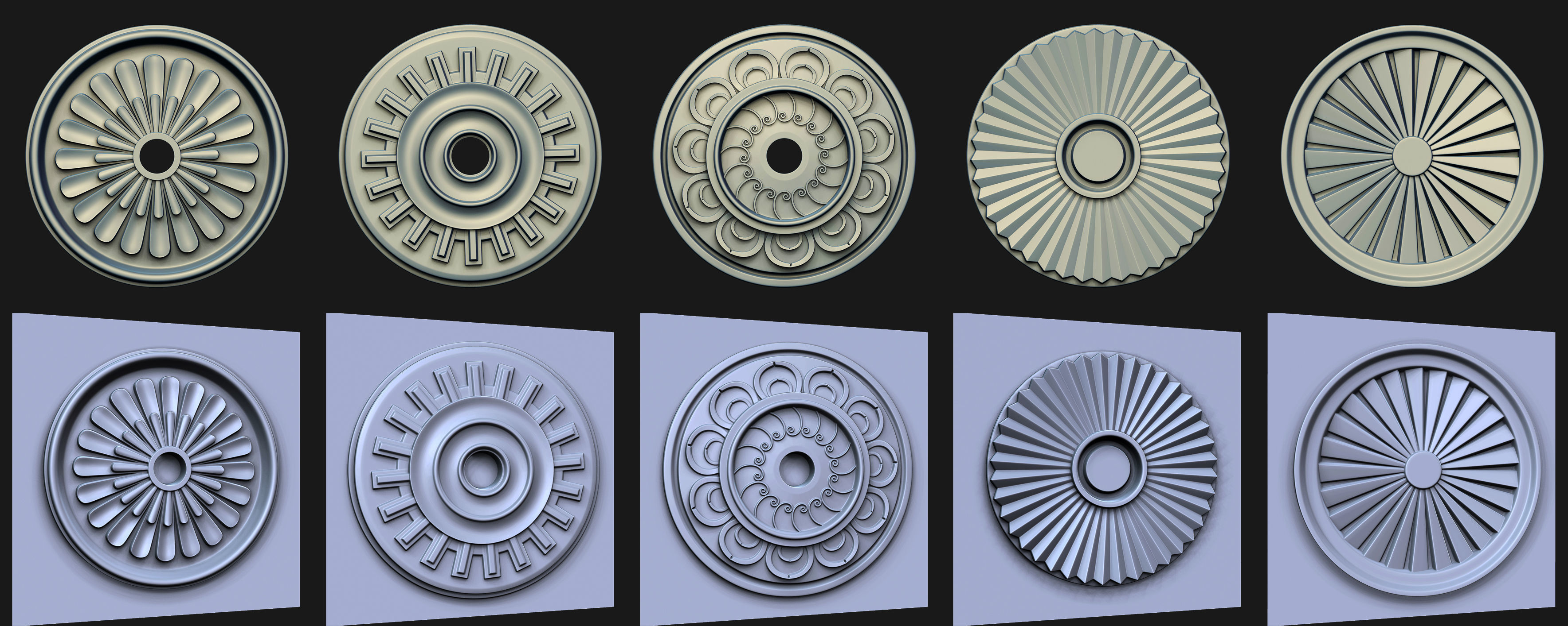 40 Rosette Ceiling Base Mesh and VDM Brushes Pack Low-poly 3D model_5