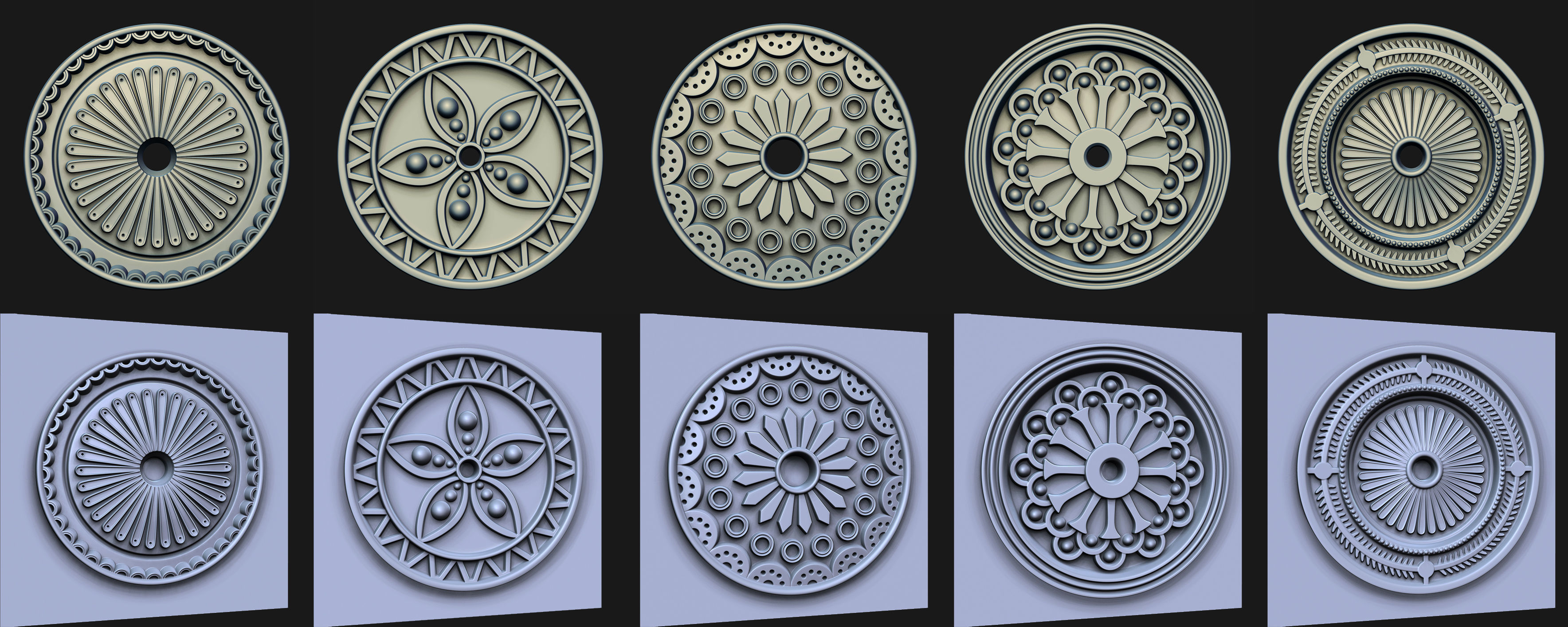 40 Rosette Ceiling Base Mesh and VDM Brushes Pack Low-poly 3D model_8