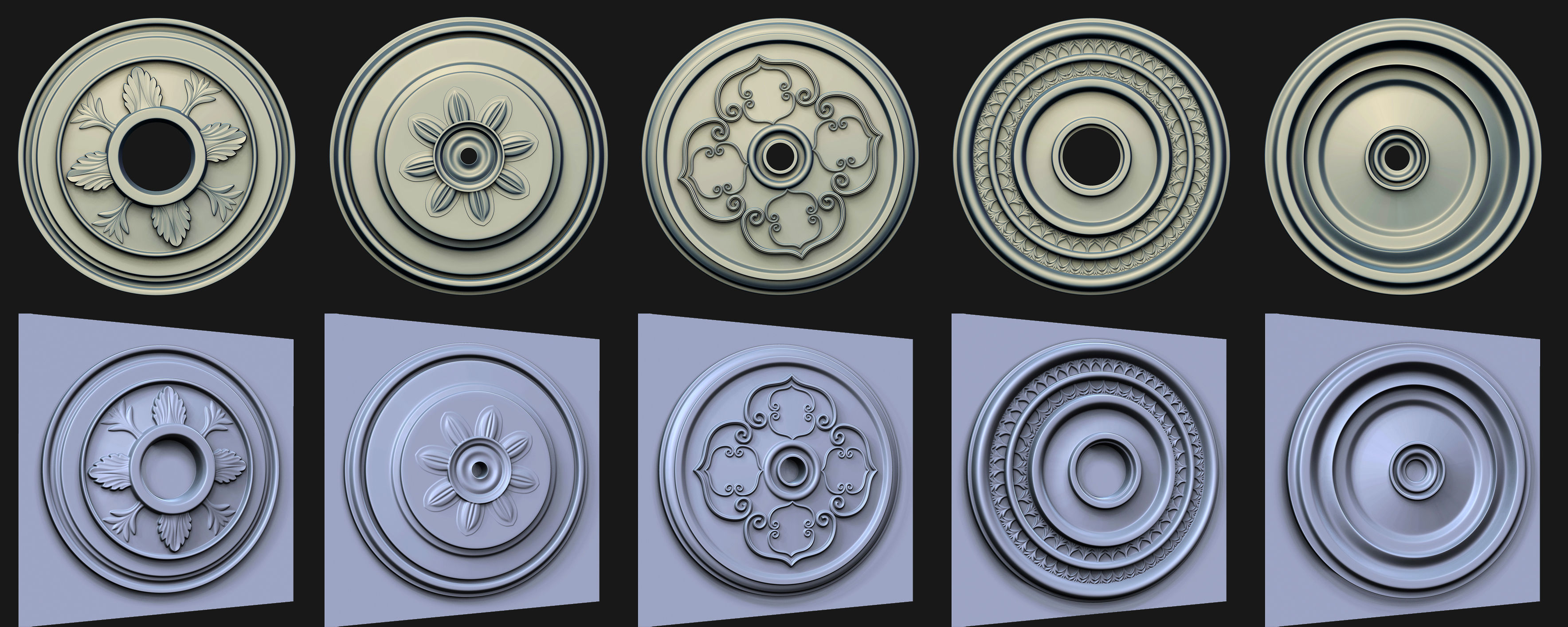 40 Rosette Ceiling Base Mesh and VDM Brushes Pack Low-poly 3D model_3