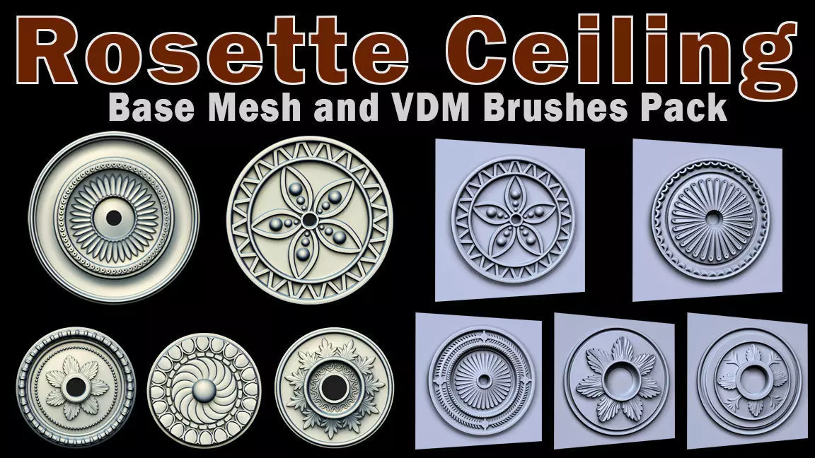 40 Rosette Ceiling Base Mesh and VDM Brushes Pack Low-poly 3D model_0