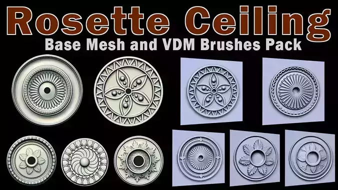 40 Rosette Ceiling Base Mesh and VDM Brushes Pack Low-poly 3D model 40 Rosette Ceiling Base Mesh and VDM Brushes Pack Low-poly 3D model