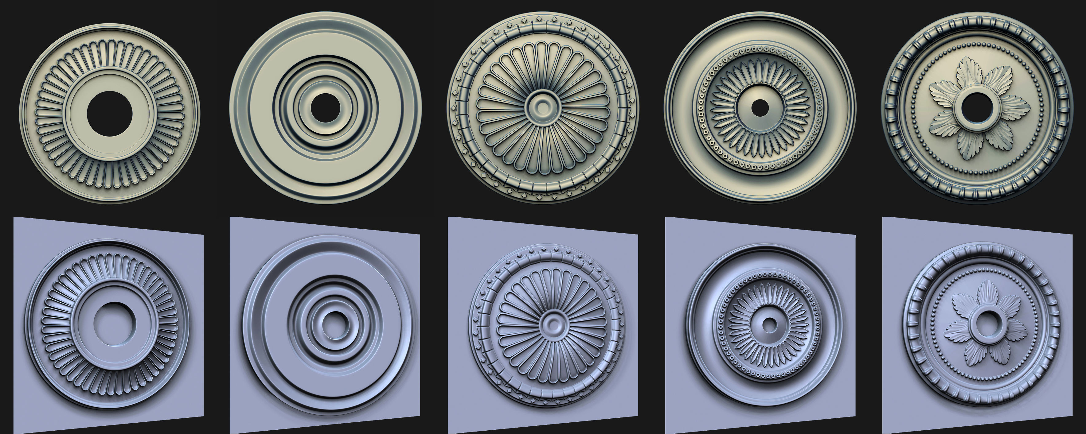 40 Rosette Ceiling Base Mesh and VDM Brushes Pack Low-poly 3D model_4