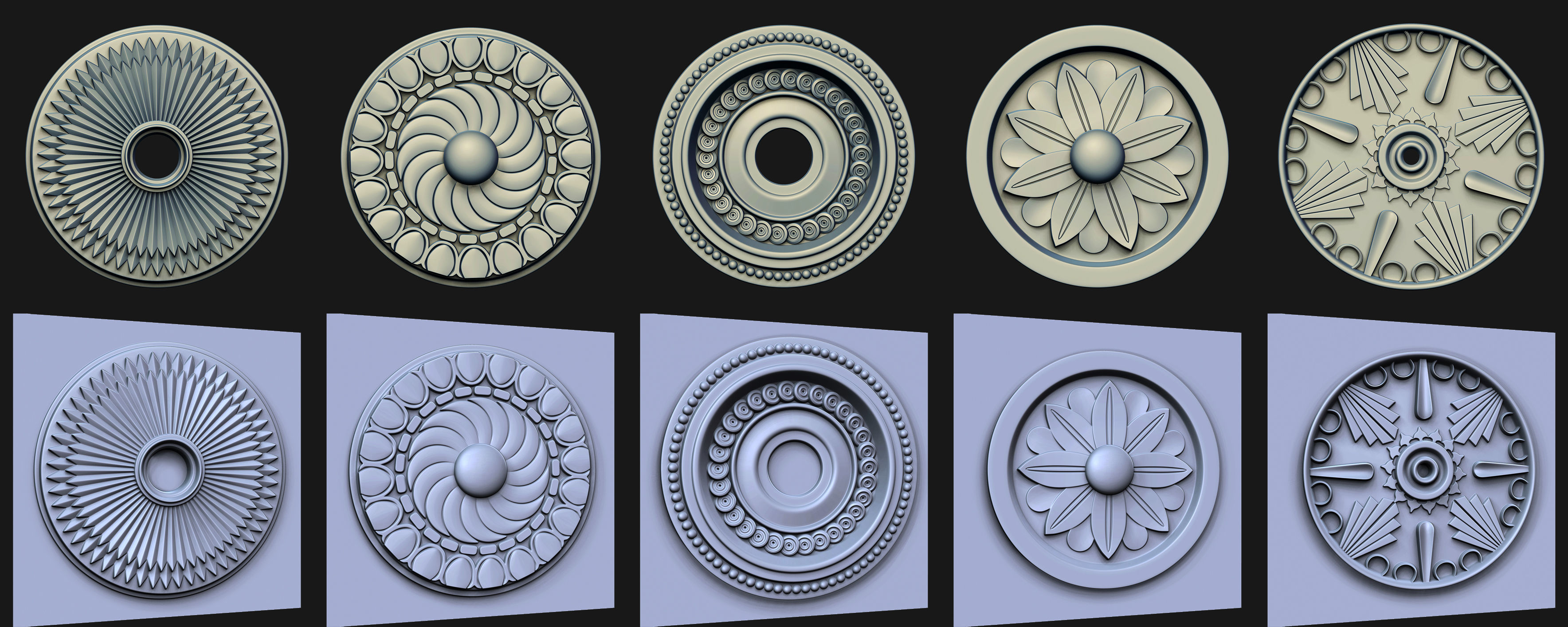 40 Rosette Ceiling Base Mesh and VDM Brushes Pack Low-poly 3D model_7