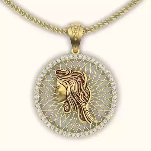 Girl  pendant leaves silver gold jewelry printable 3D model