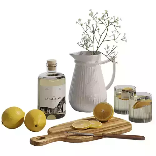 Decorative Set for Kitchen with Liquor and Lemons