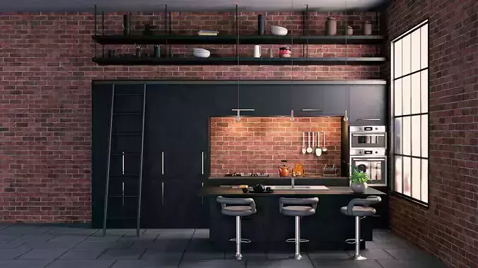 Black modern kitchen 3D model 3D model