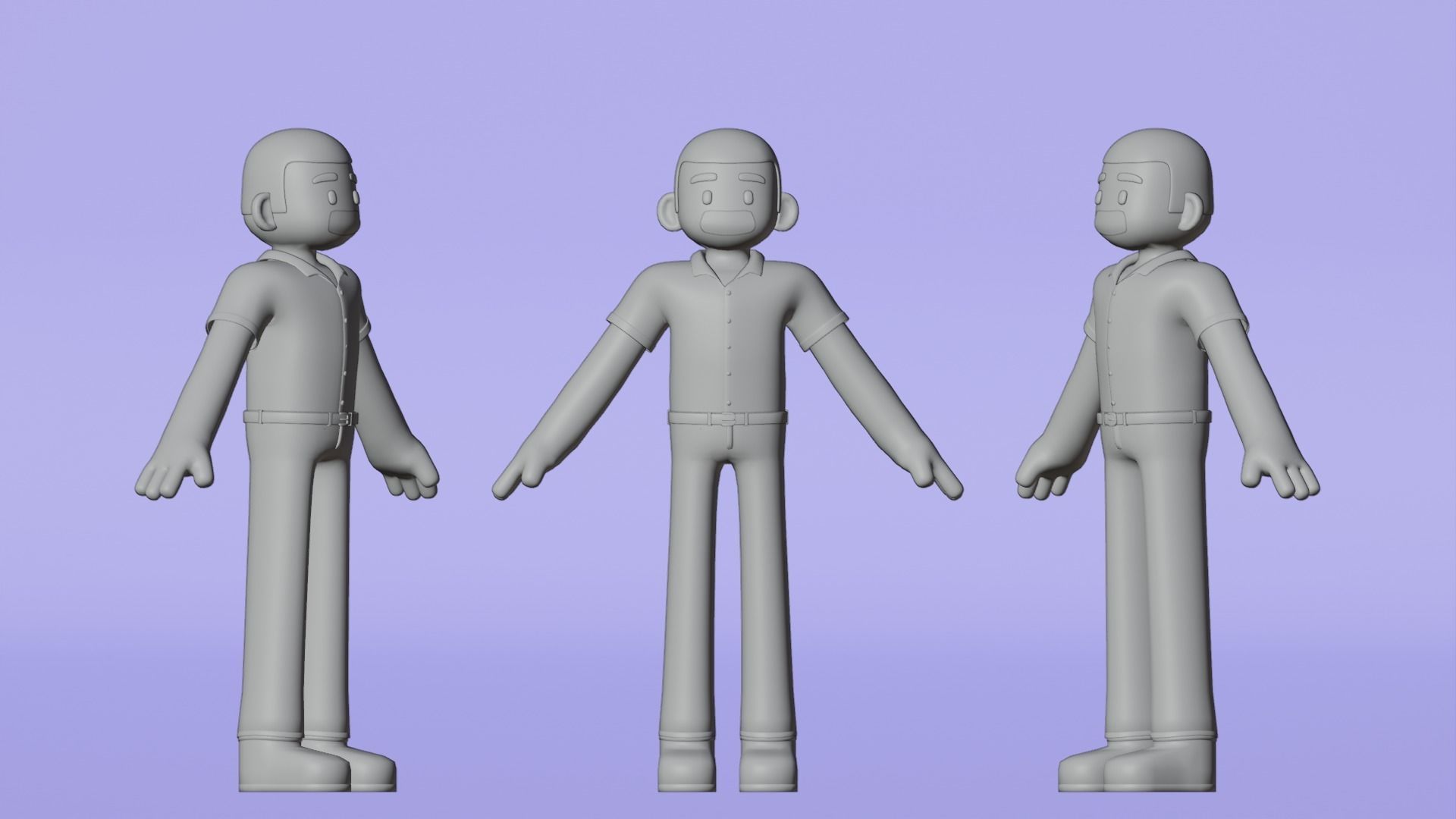 Minimal Simple Man 2 Cartoon Character Low-poly 3D model_5