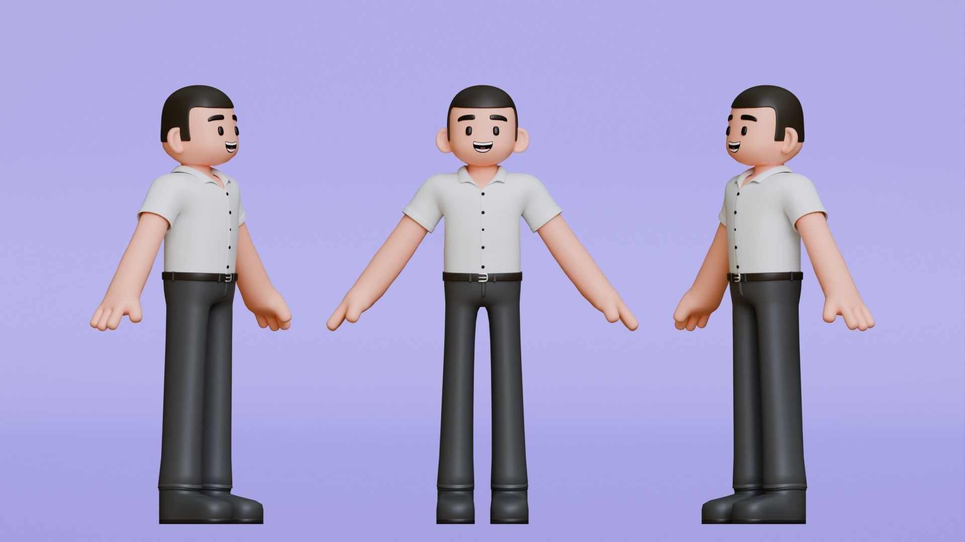 Minimal Simple Man 2 Cartoon Character Low-poly 3D model_3
