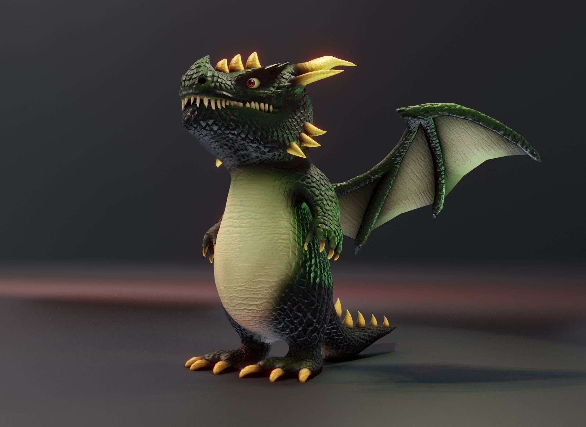 Cartoon Green Dragon Rigged 3D Model Low-poly 3D model_9