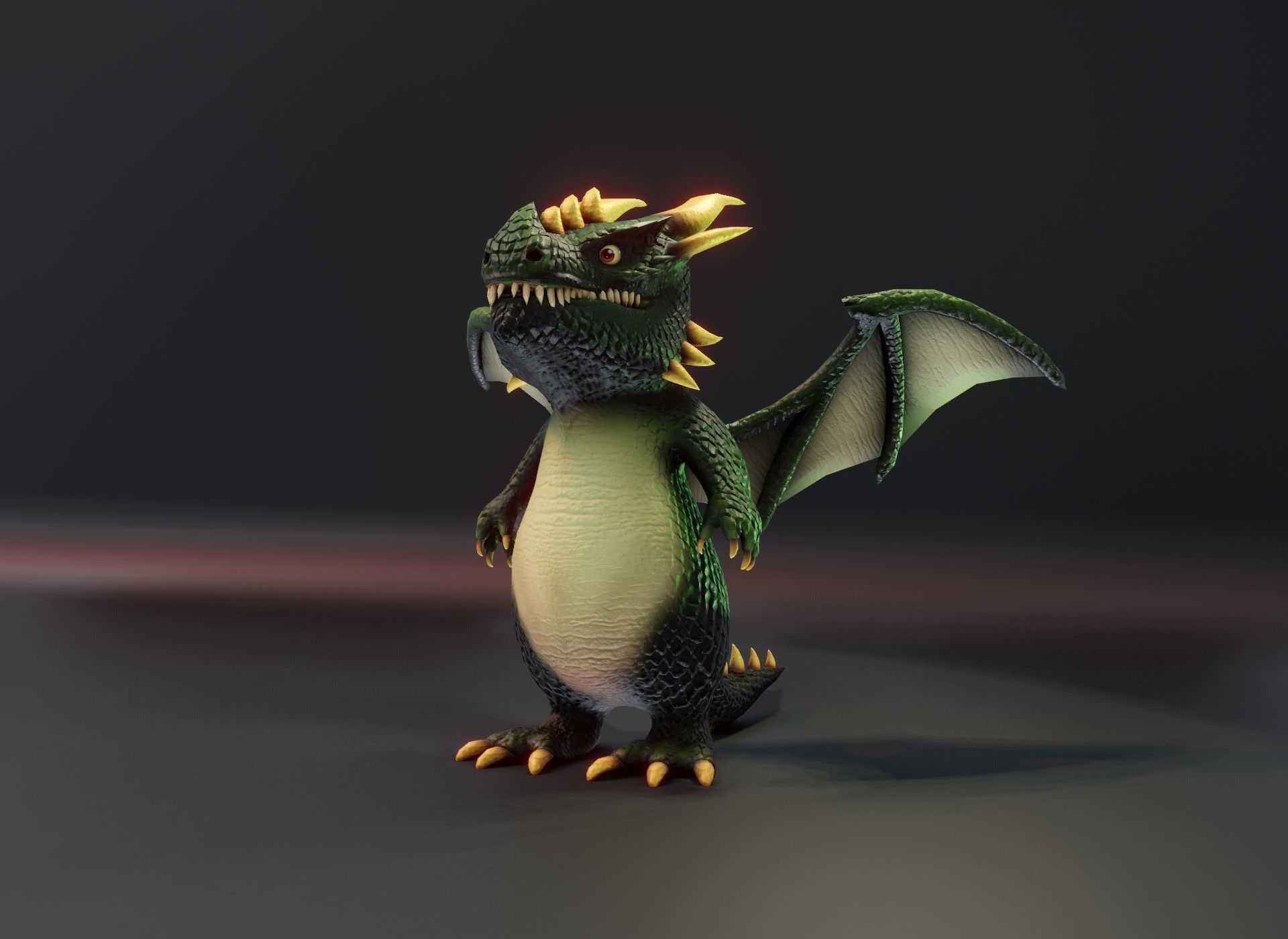 Cartoon Green Dragon Rigged 3D Model Low-poly 3D model_16
