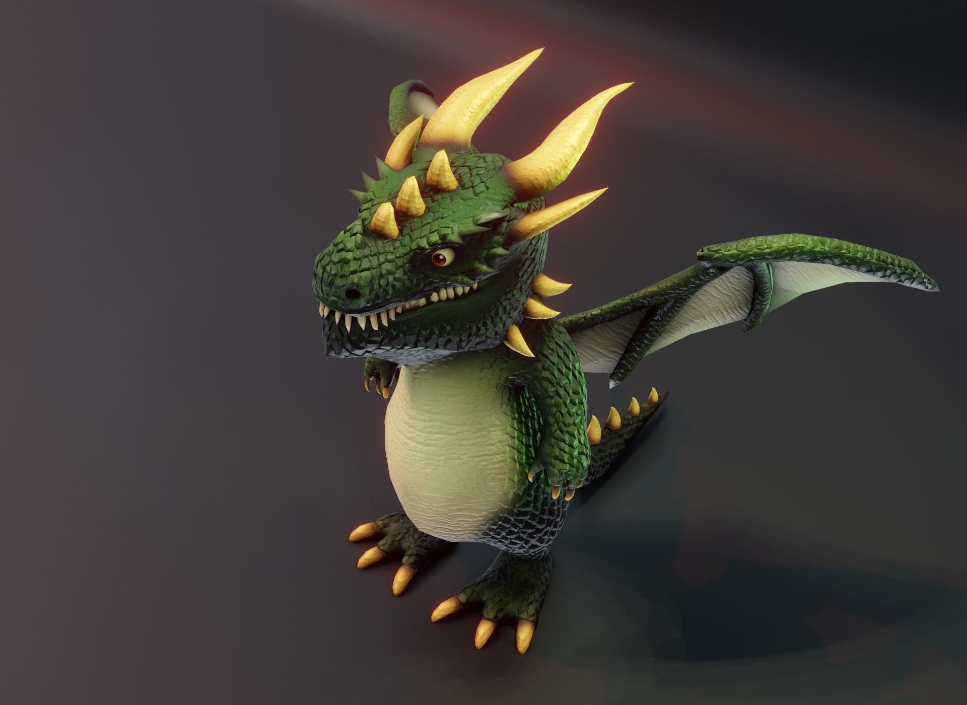 Cartoon Green Dragon Rigged 3D Model Low-poly 3D model_18