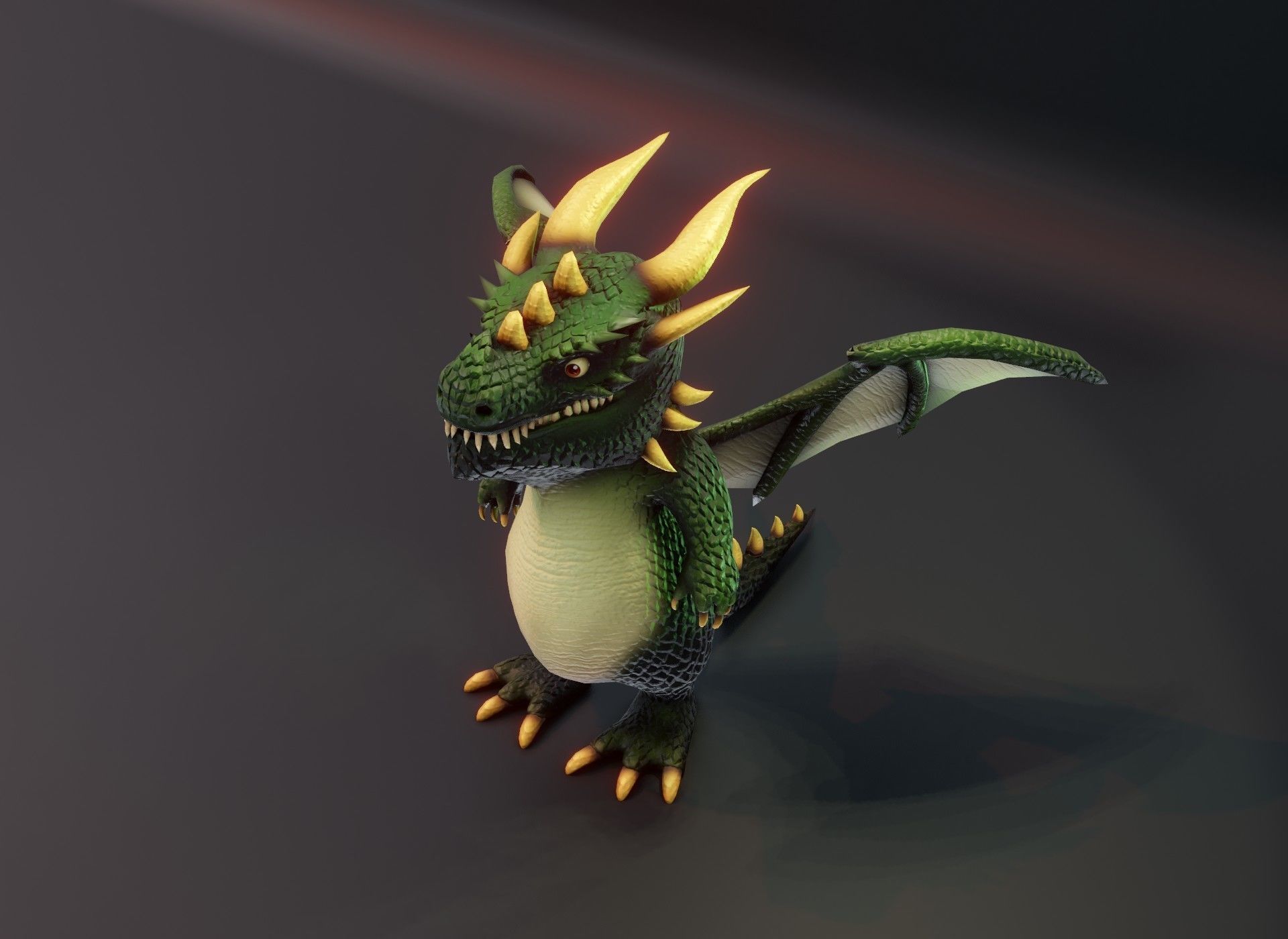 Cartoon Green Dragon Rigged 3D Model Low-poly 3D model_4