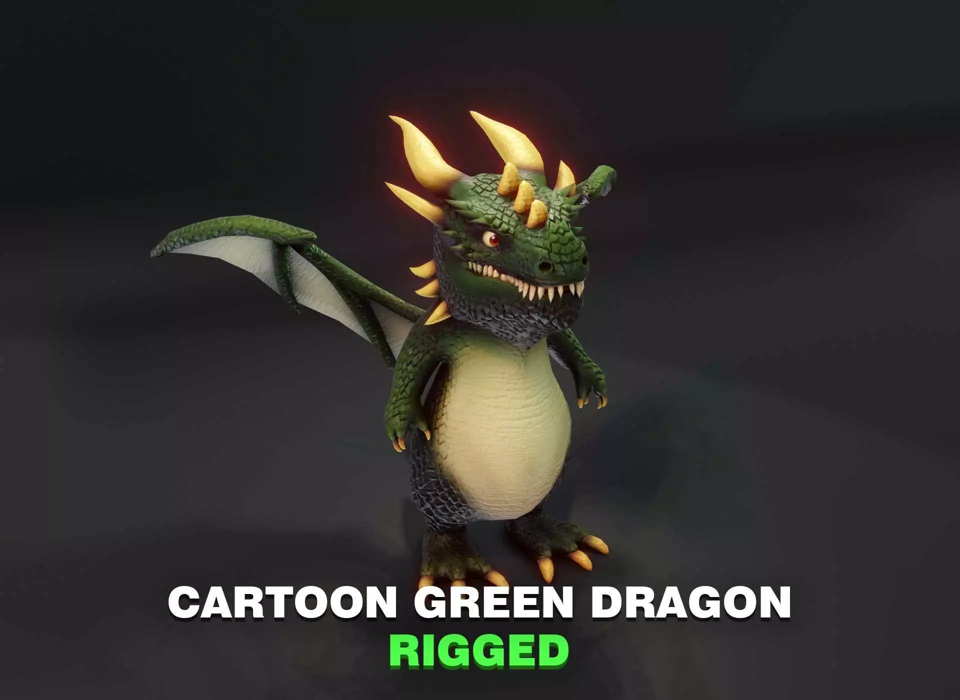 Cartoon Green Dragon Rigged 3D Model Low-poly 3D model_0