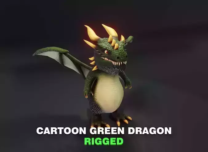 Cartoon Green Dragon Rigged 3D Model Low-poly 3D model