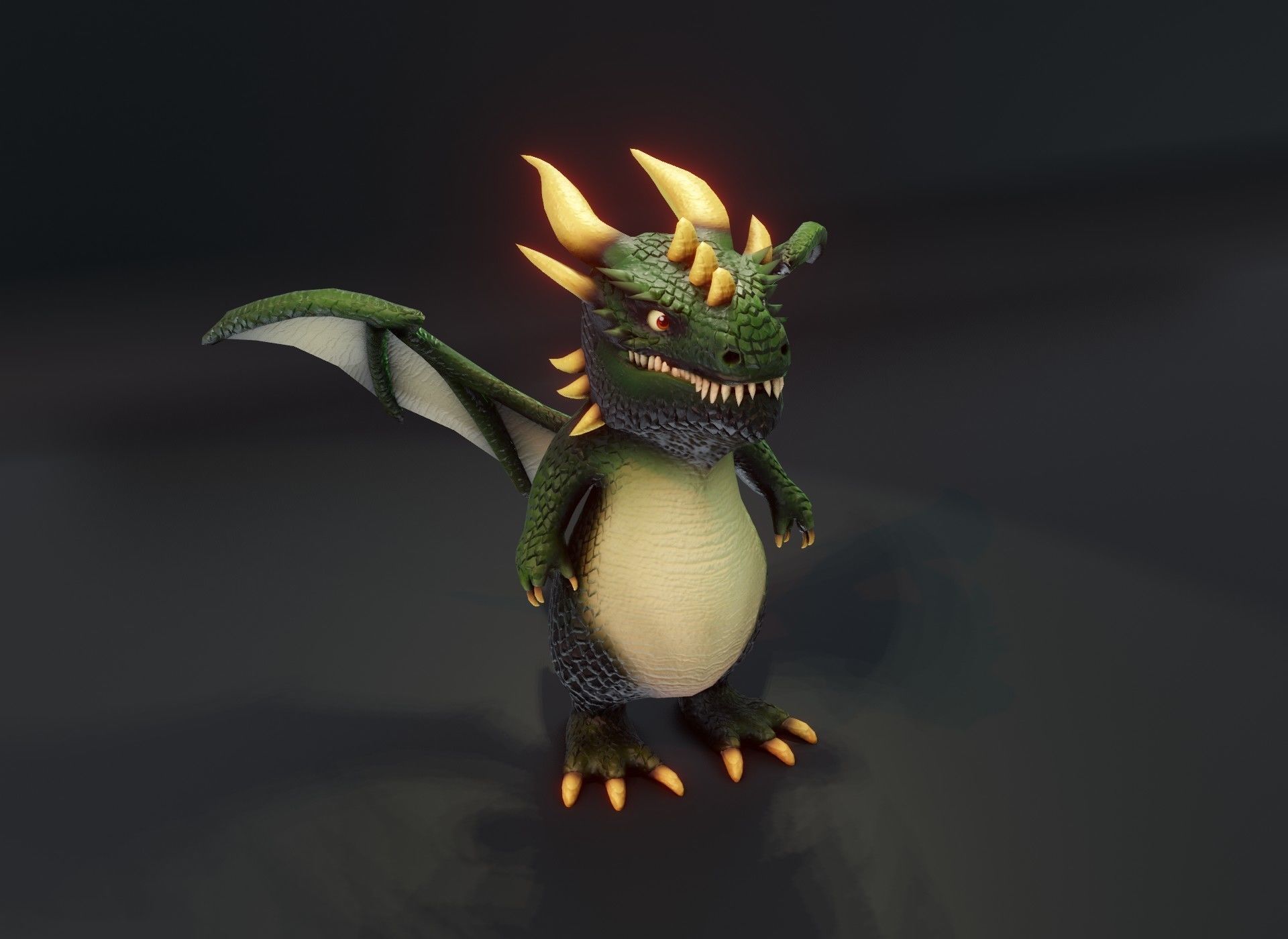 Cartoon Green Dragon Rigged 3D Model Low-poly 3D model_2