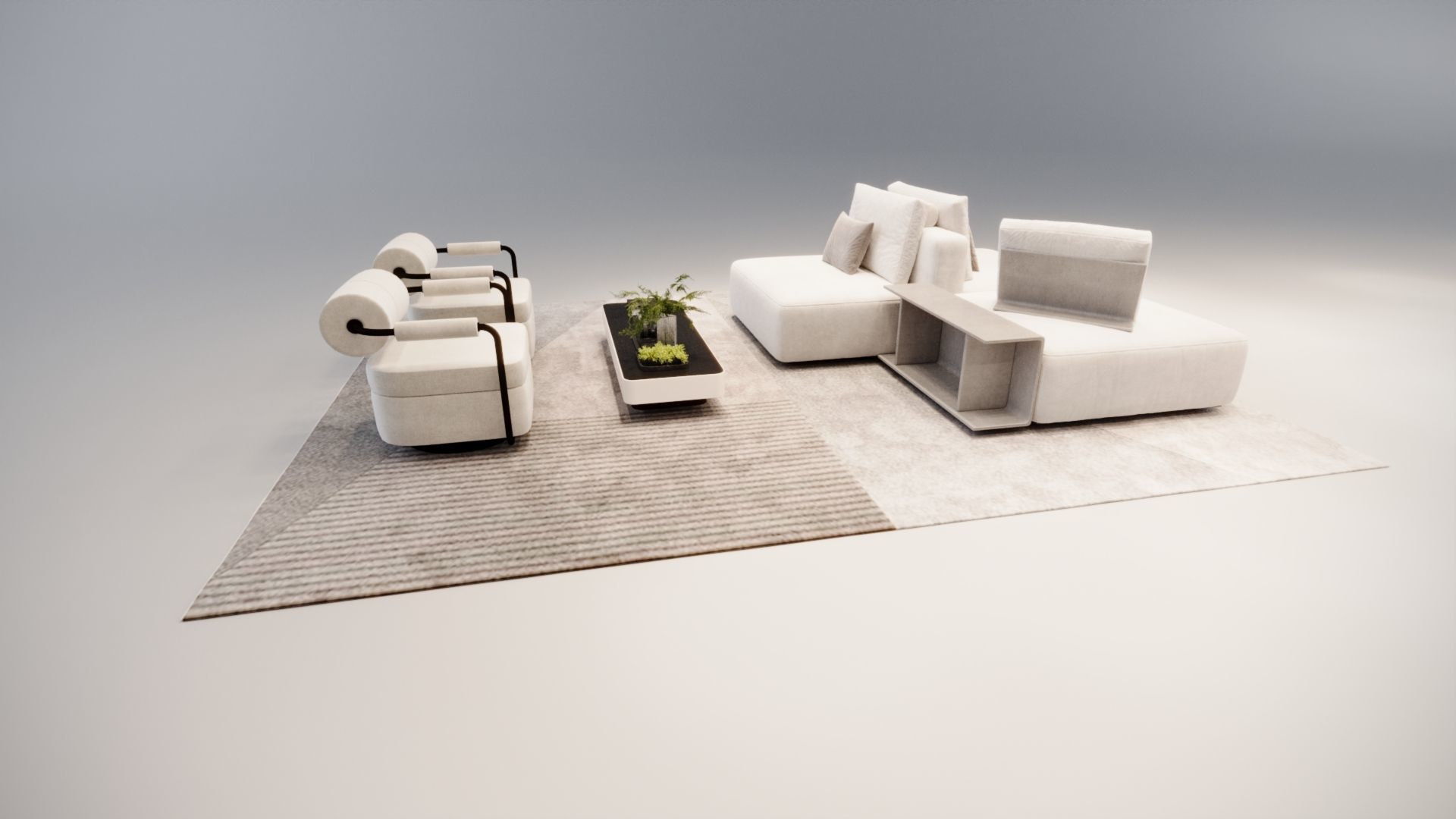 Sofa set Low-poly 3D model_1