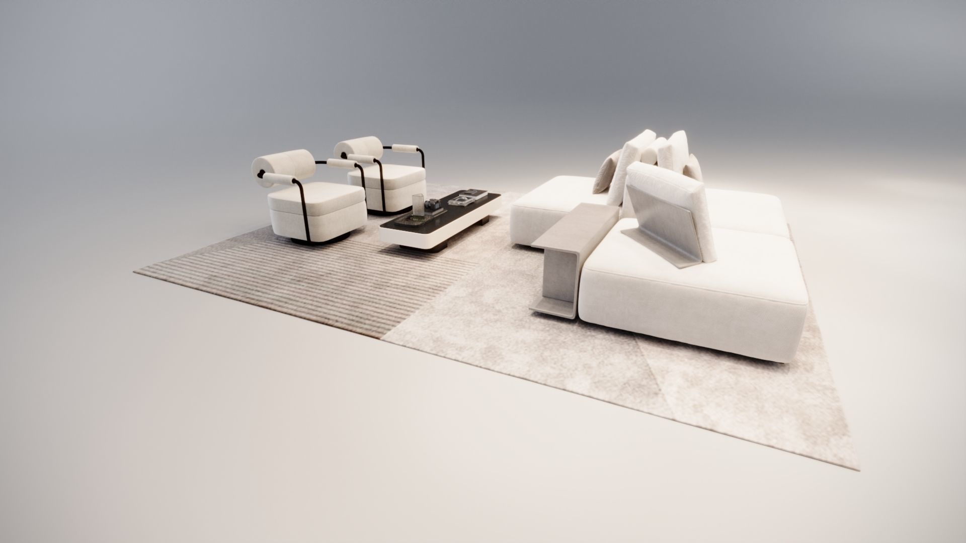Sofa set Low-poly 3D model_6