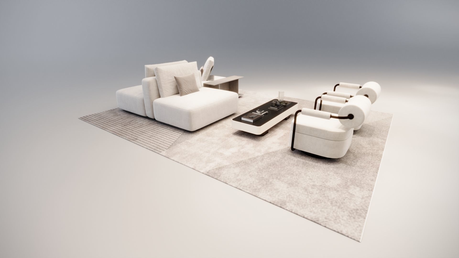 Sofa set Low-poly 3D model_4