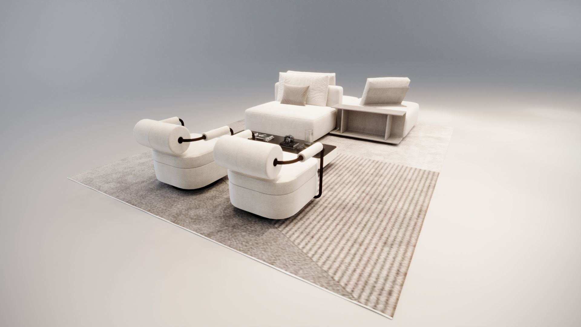Sofa set Low-poly 3D model_2