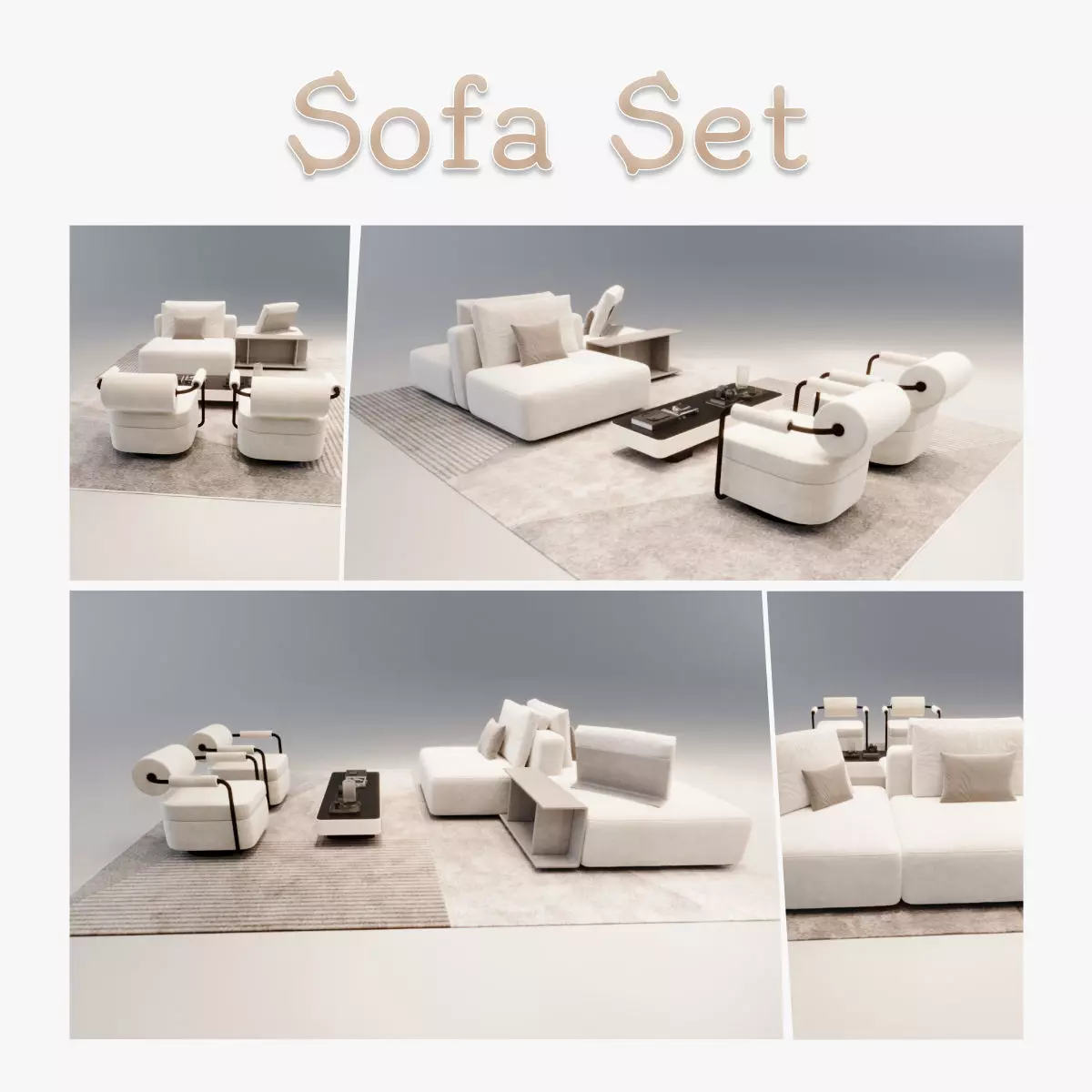 Sofa set Low-poly 3D model_0
