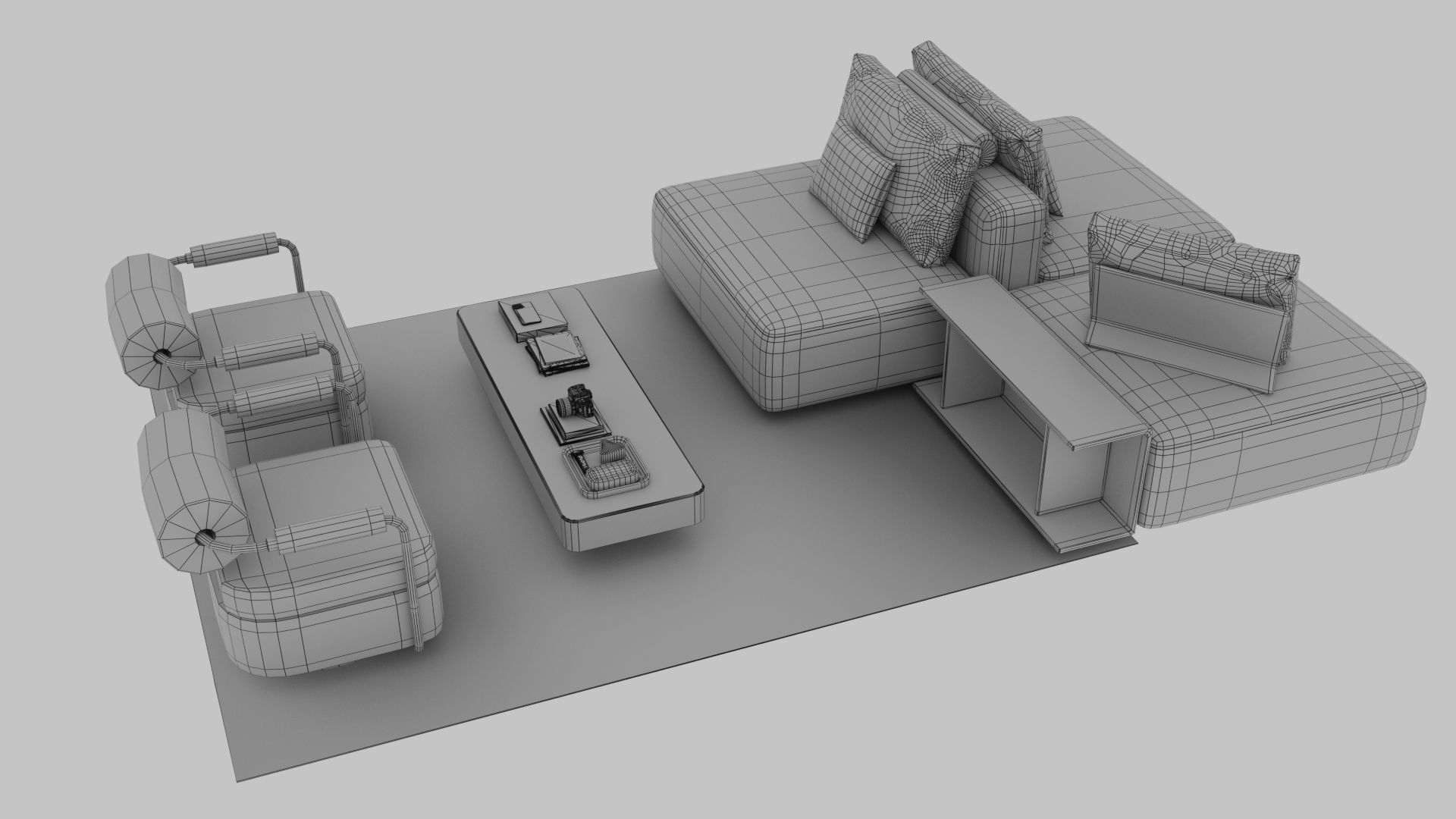 Sofa set Low-poly 3D model_7