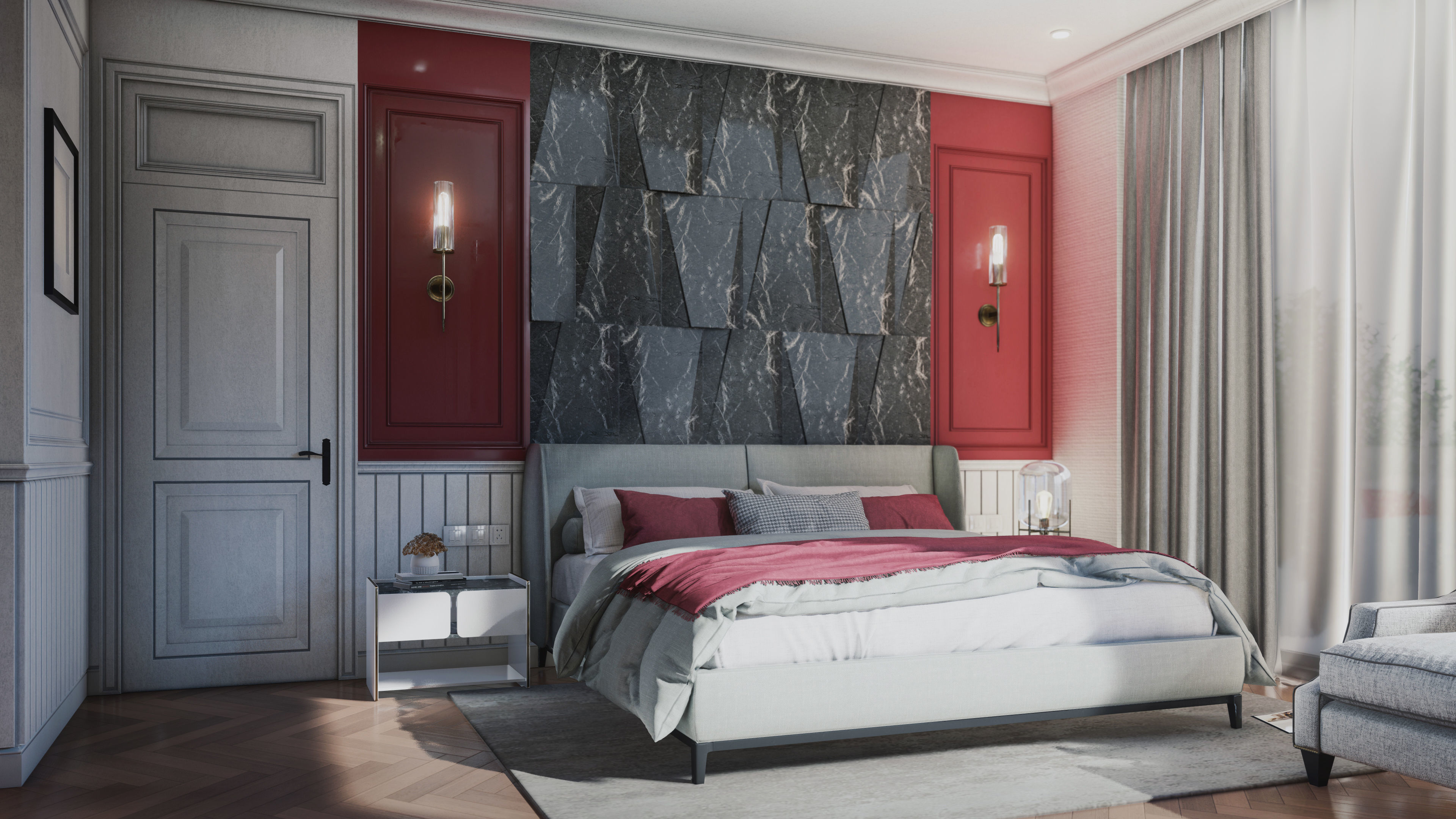 Mordern Hill House Exterior and Interior Scene with 2D Drawing 3D Model Collection_36