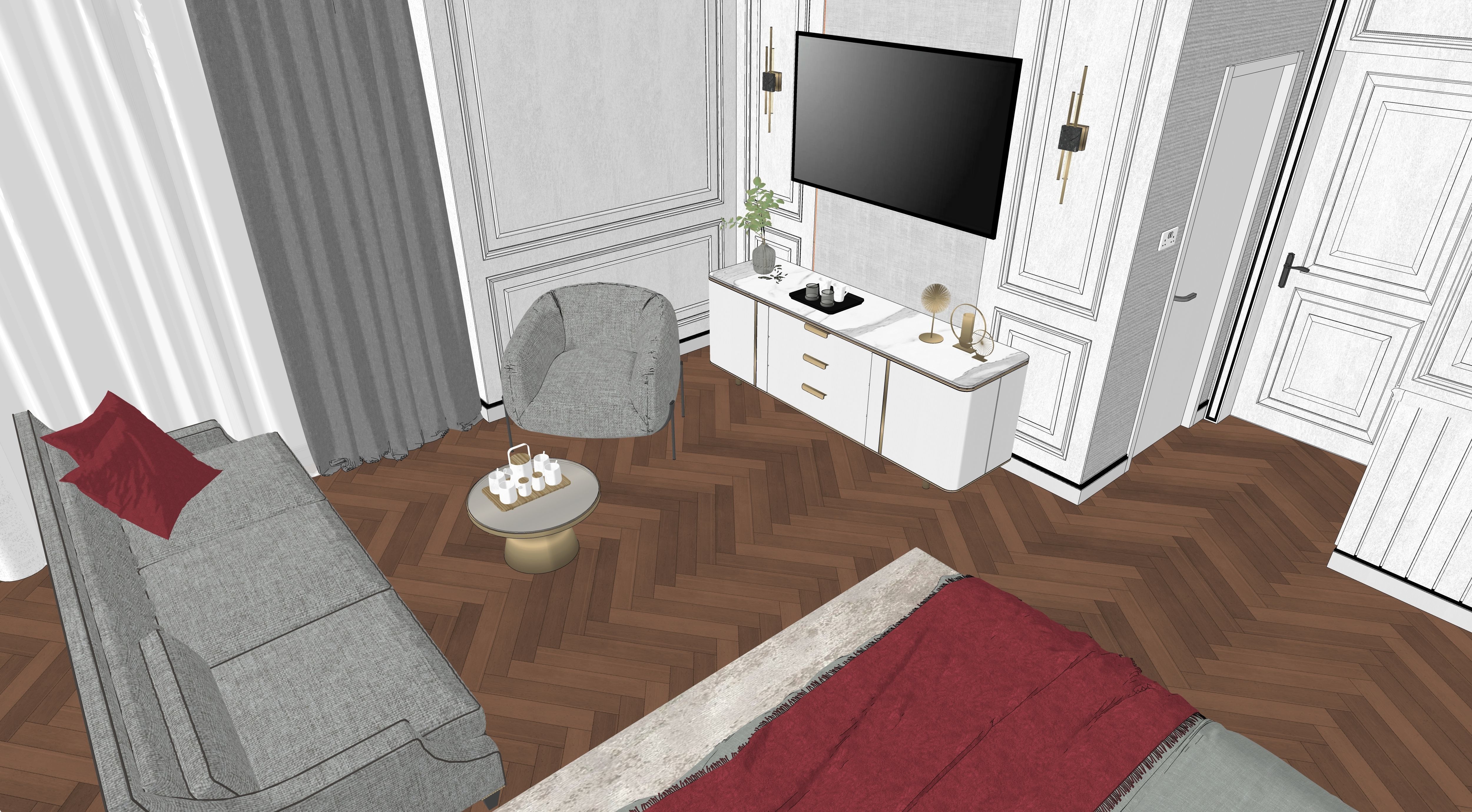 Mordern Hill House Exterior and Interior Scene with 2D Drawing 3D Model Collection_46