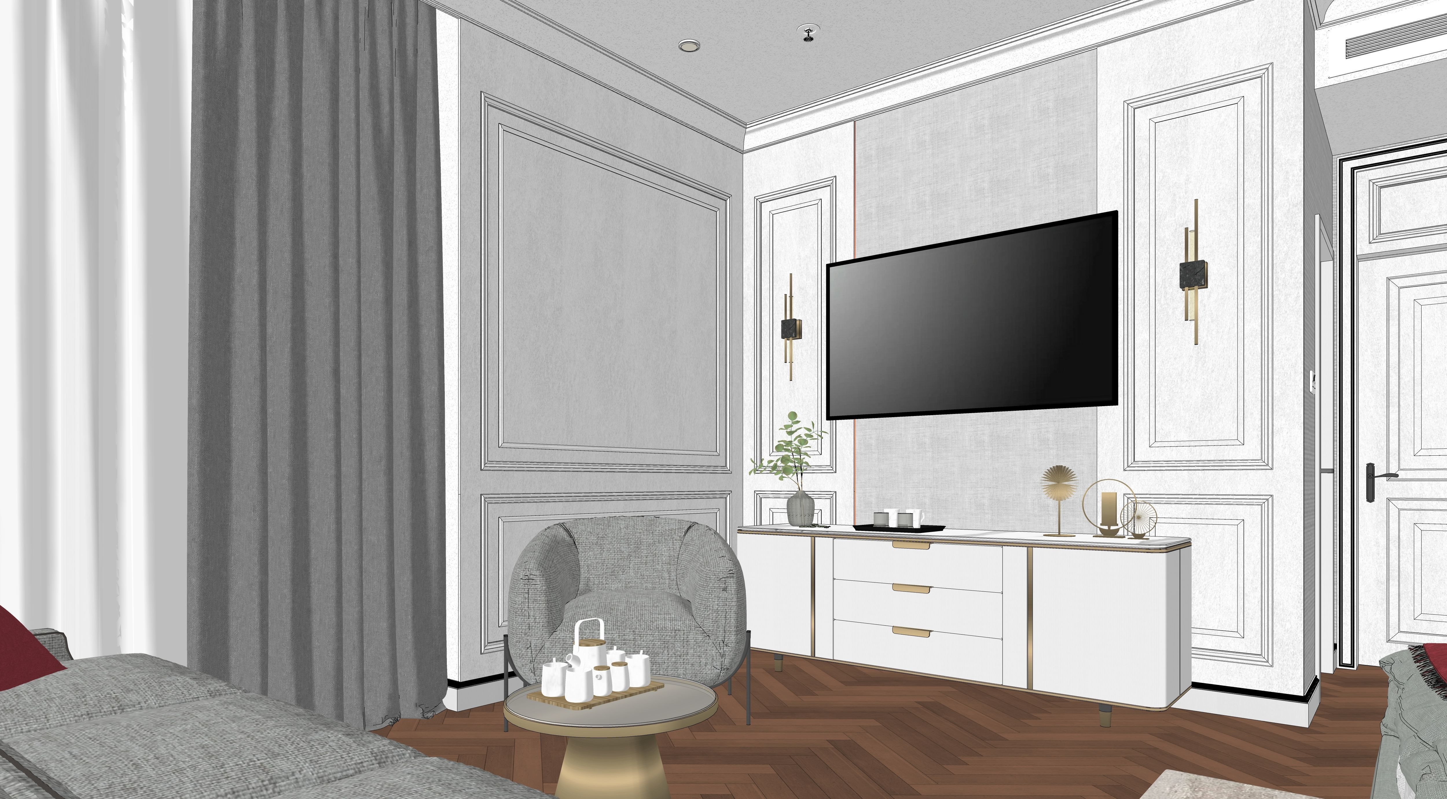 Mordern Hill House Exterior and Interior Scene with 2D Drawing 3D Model Collection_57