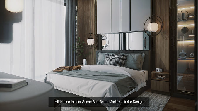 Mordern Hill House Exterior and Interior Scene with 2D Drawing 3D Model Pack 4