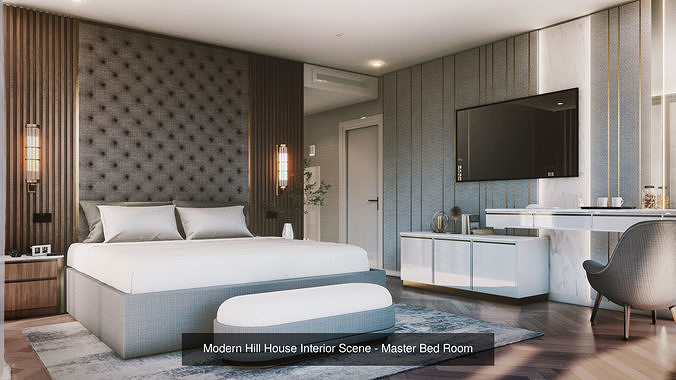 Mordern Hill House Exterior and Interior Scene with 2D Drawing 3D Model Pack 3