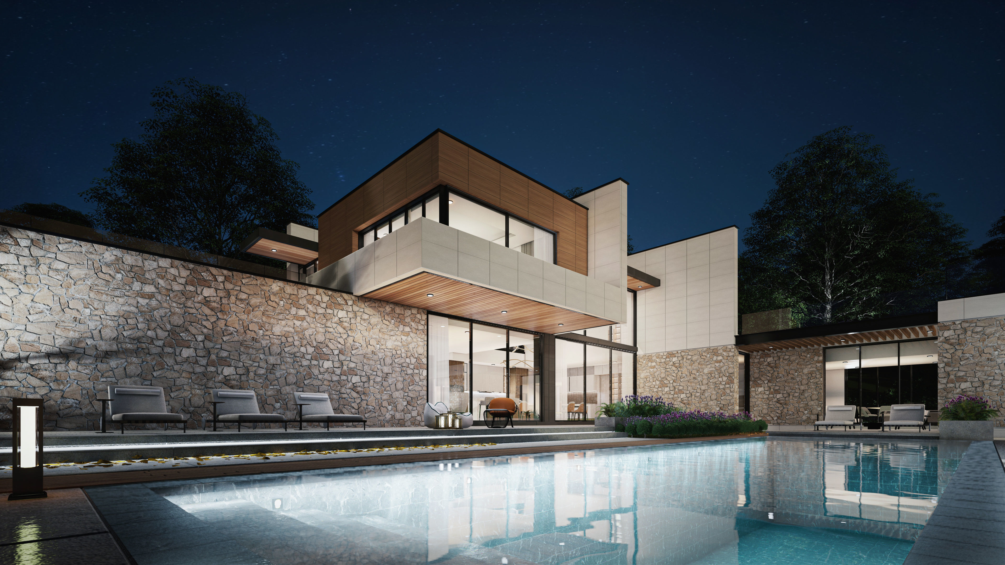 Mordern Hill House Exterior and Interior Scene with 2D Drawing 3D Model Collection_9