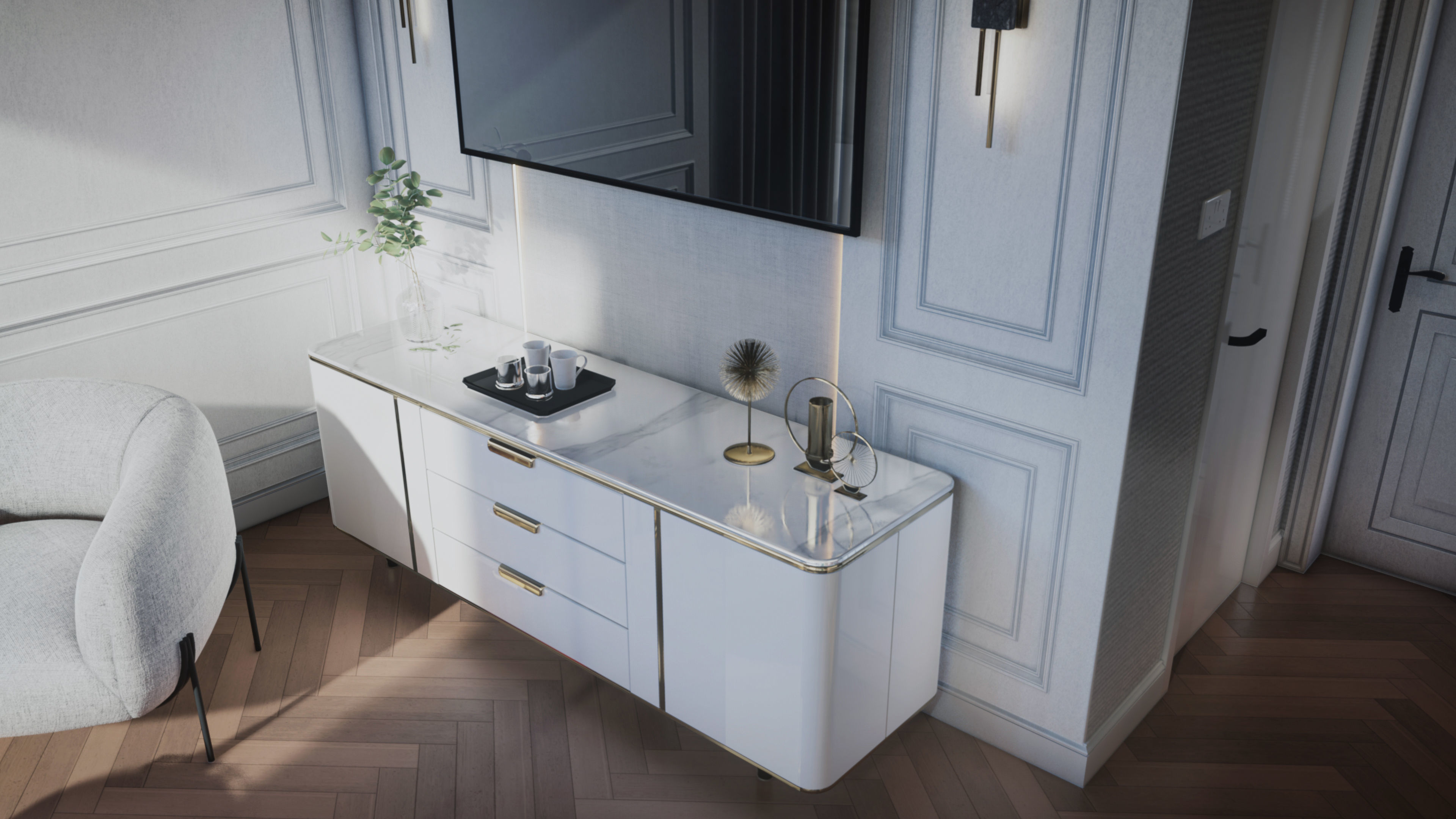 Mordern Hill House Exterior and Interior Scene with 2D Drawing 3D Model Collection_32