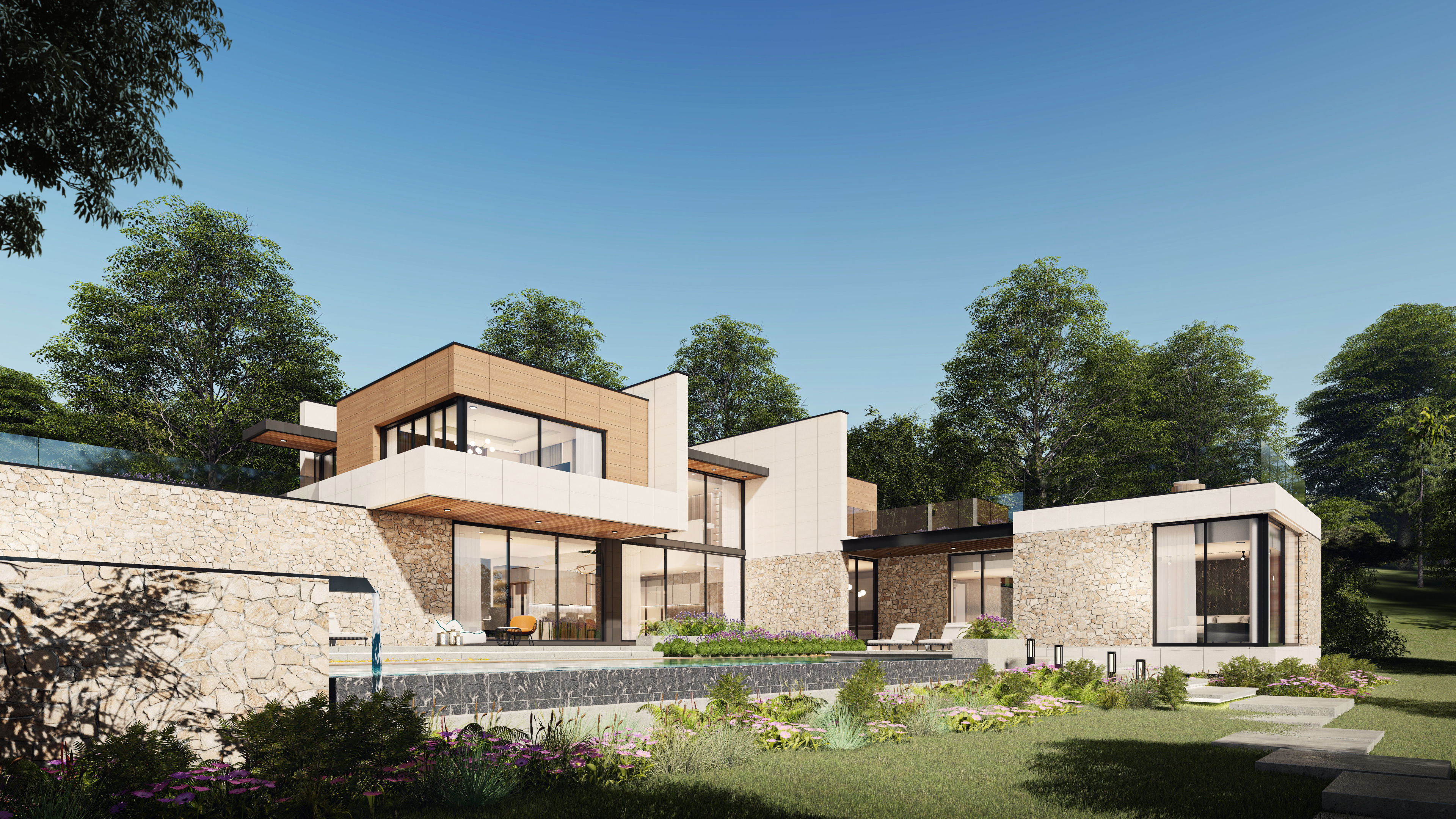 Mordern Hill House Exterior and Interior Scene with 2D Drawing 3D Model Collection_7