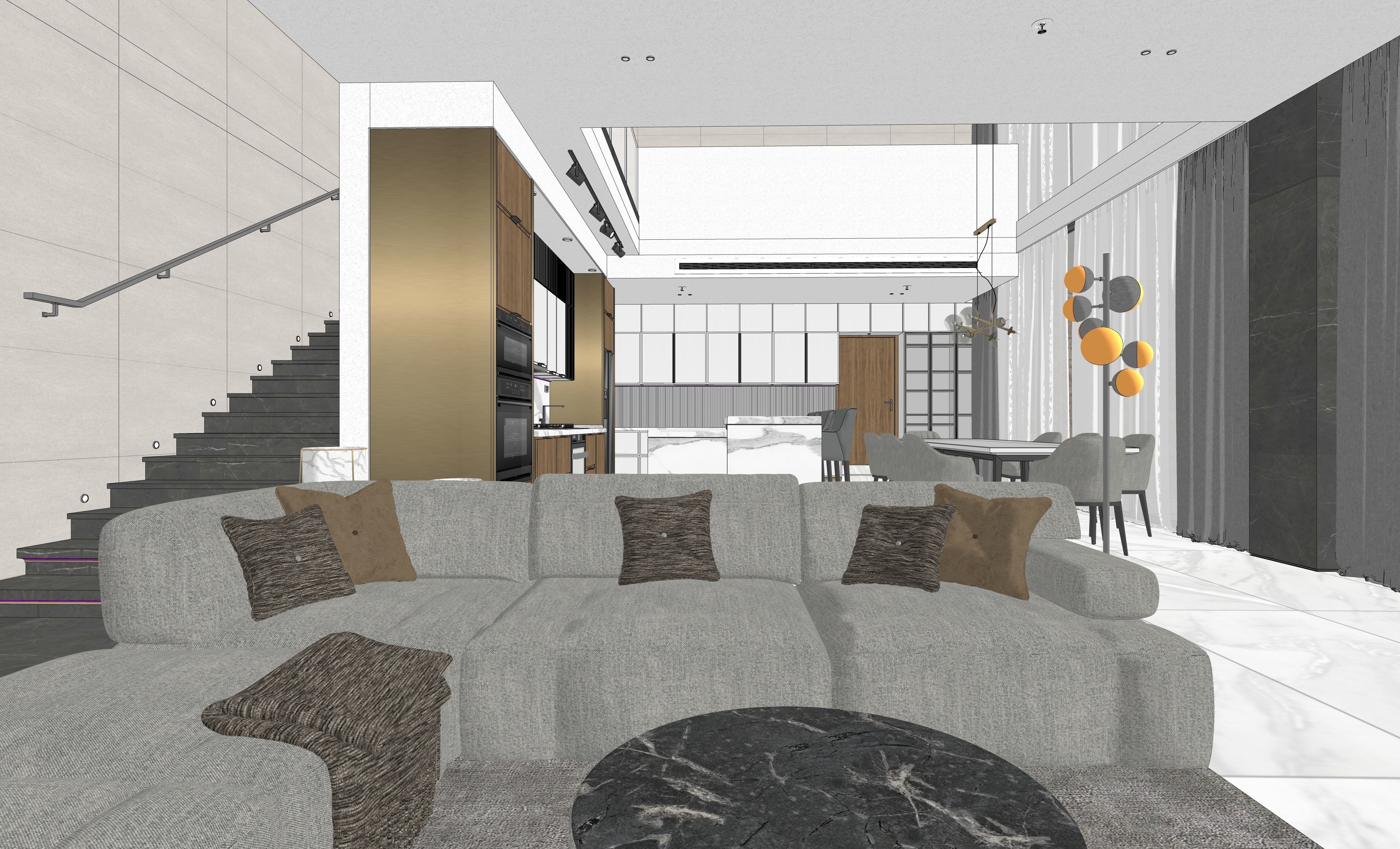 Mordern Hill House Exterior and Interior Scene with 2D Drawing 3D Model Collection_71