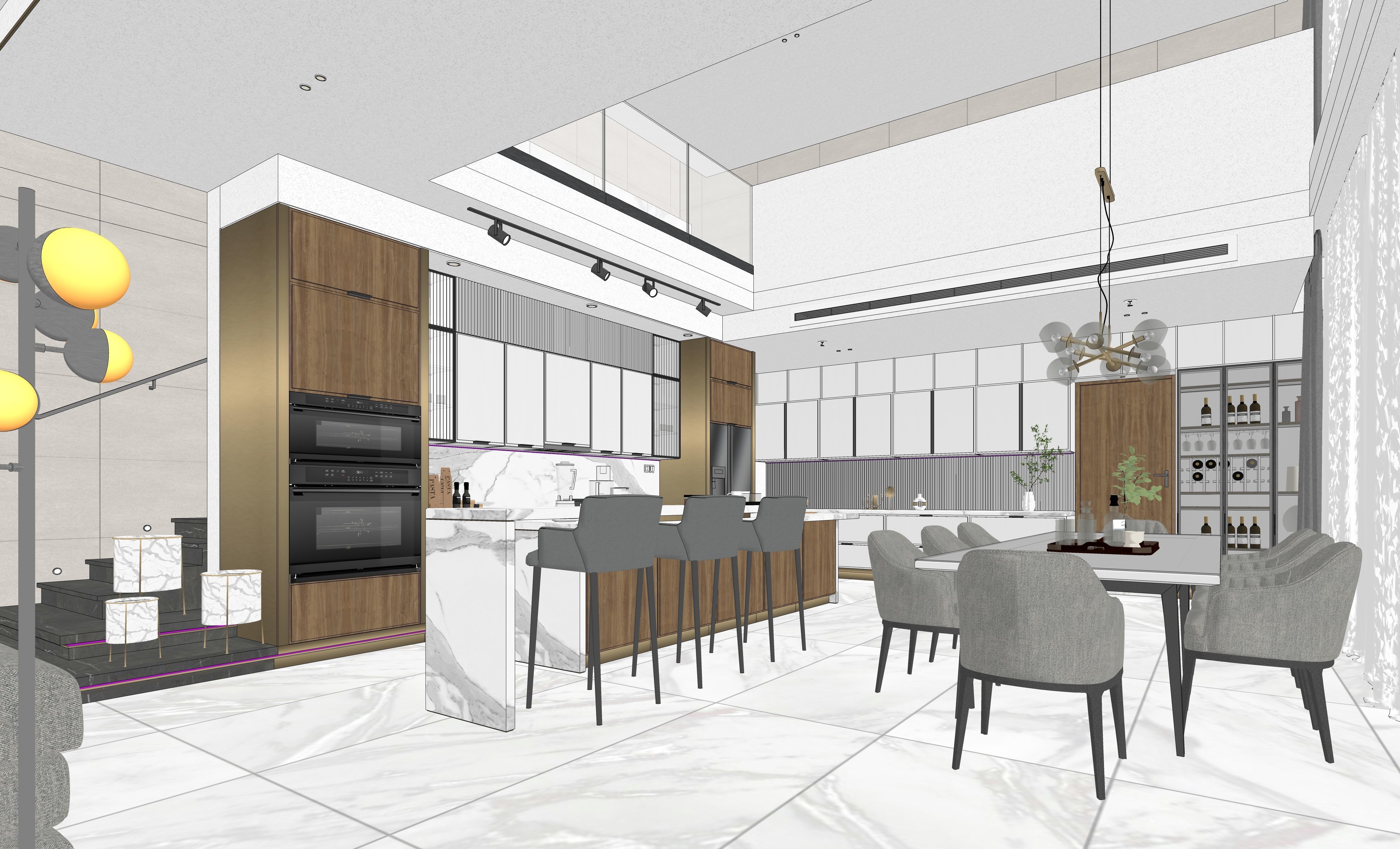 Mordern Hill House Exterior and Interior Scene with 2D Drawing 3D Model Collection_70