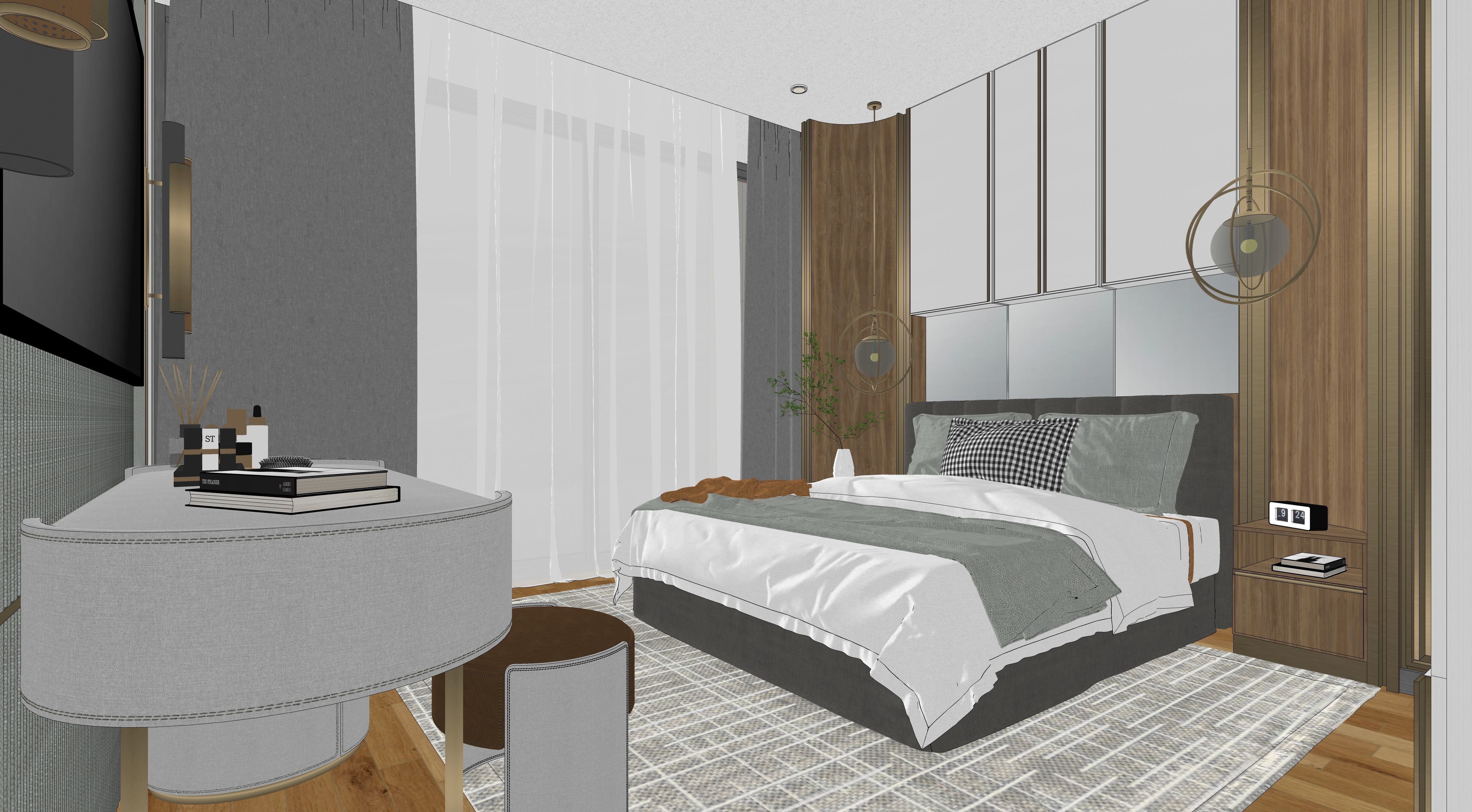 Mordern Hill House Exterior and Interior Scene with 2D Drawing 3D Model Collection_91