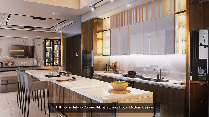 Mordern Hill House Exterior and Interior Scene with 2D Drawing 3D Model Pack 2