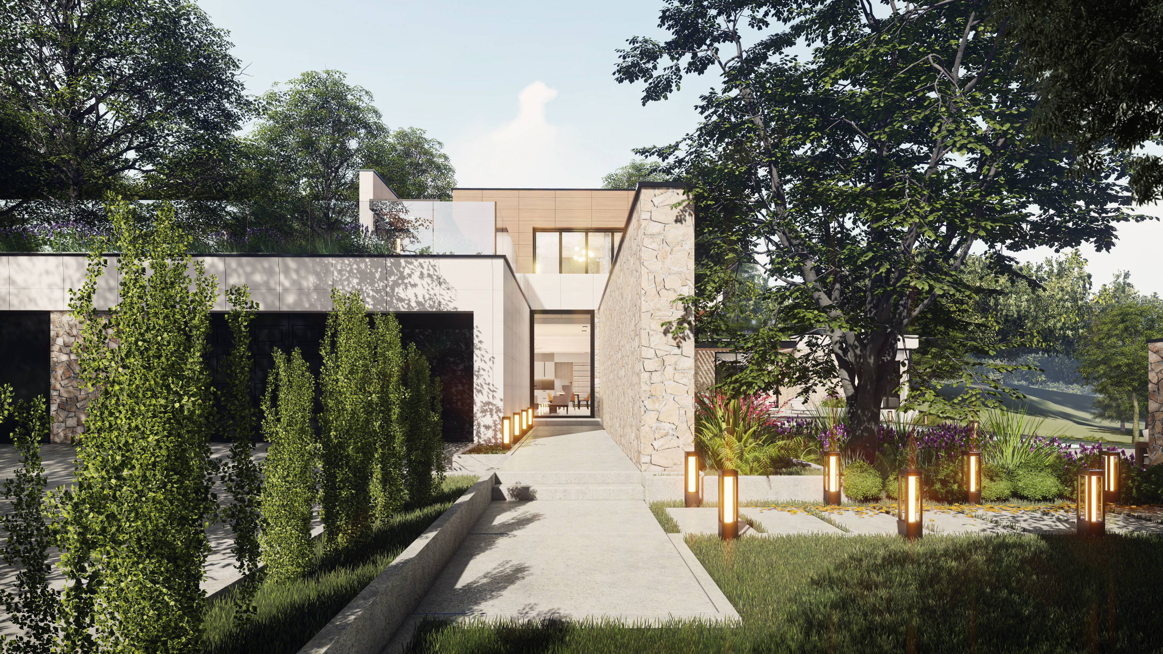 Mordern Hill House Exterior and Interior Scene with 2D Drawing 3D Model Collection_20