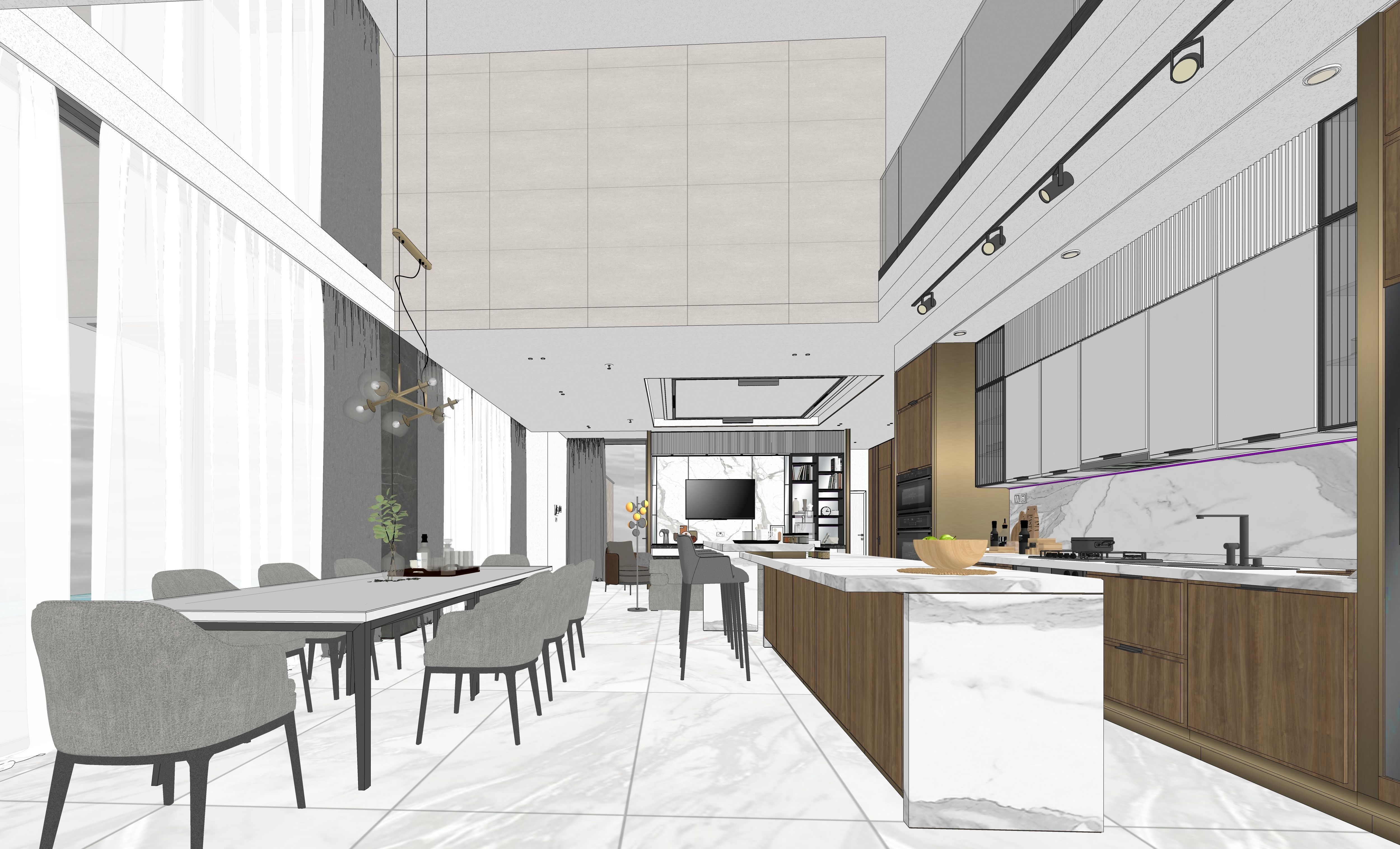 Mordern Hill House Exterior and Interior Scene with 2D Drawing 3D Model Collection_64