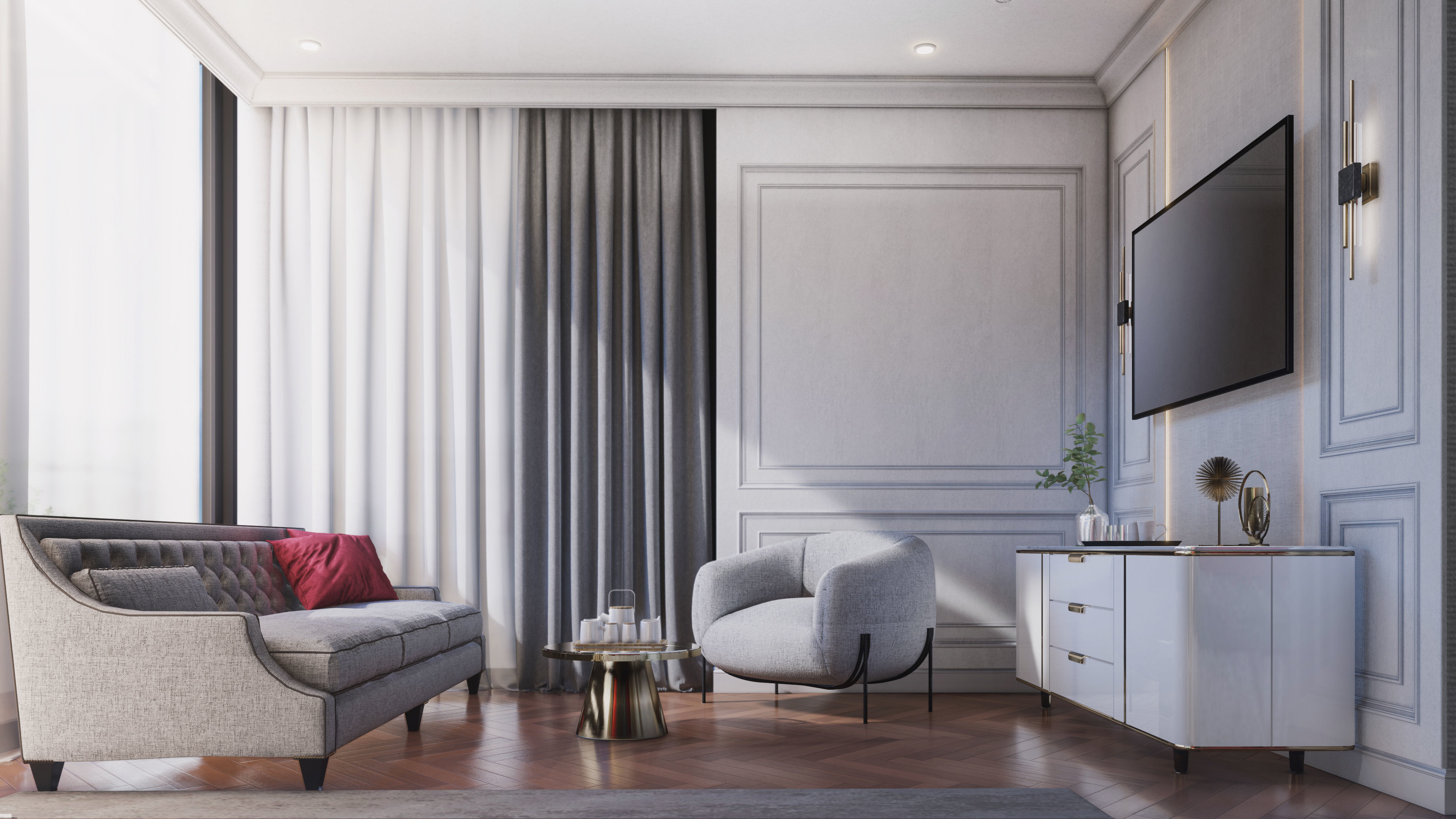 Mordern Hill House Exterior and Interior Scene with 2D Drawing 3D Model Collection_35