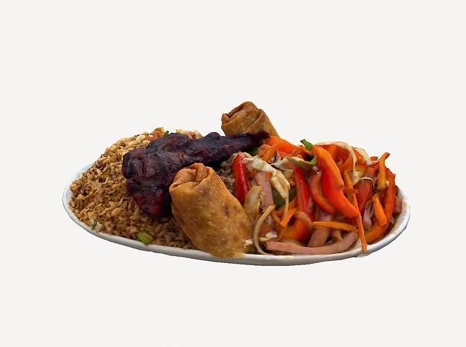 rice Chinese with ribs and lumpias arroz chino y costillas Low-poly 3D model 2