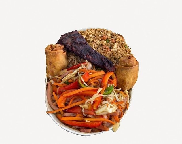 rice Chinese with ribs and lumpias arroz chino y costillas Low-poly 3D model 3